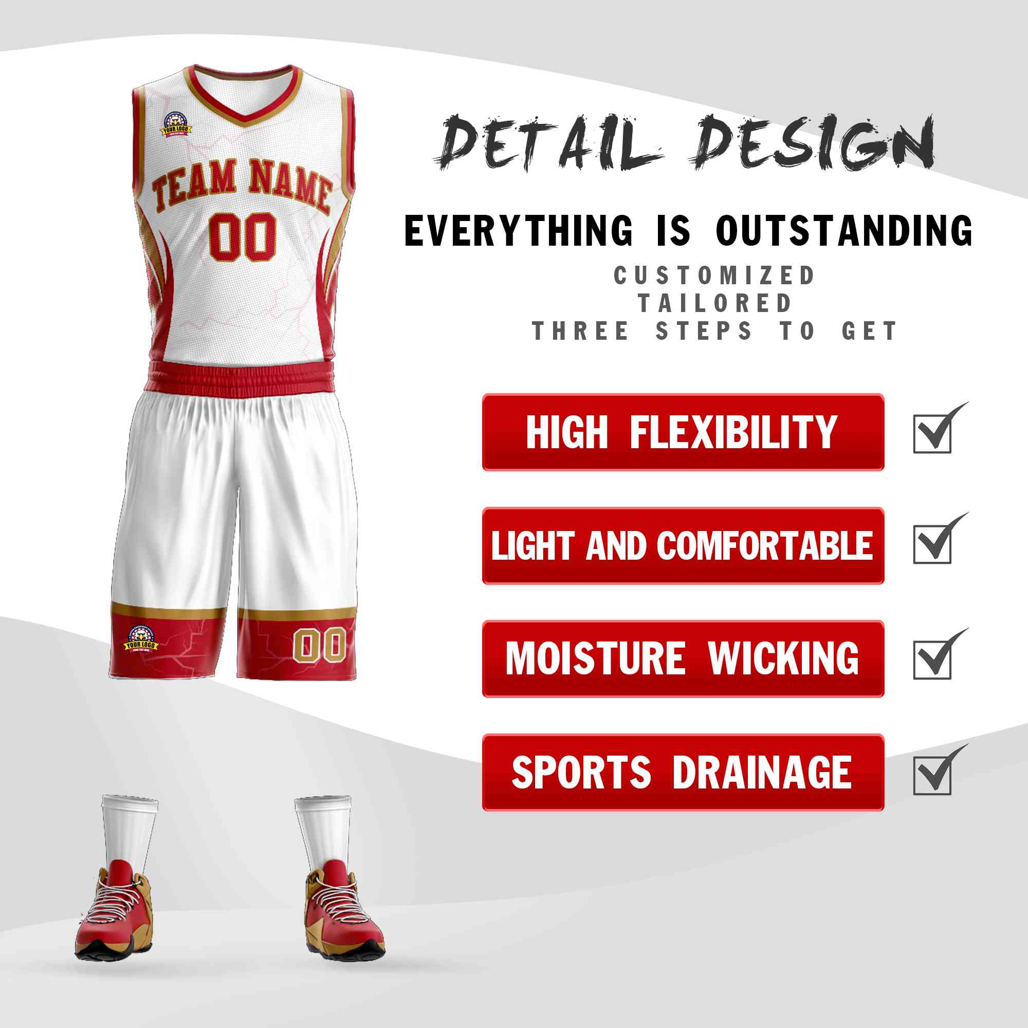 Custom White Red-Old Gold Graffiti Pattern Kits Lightning Basketball Jersey