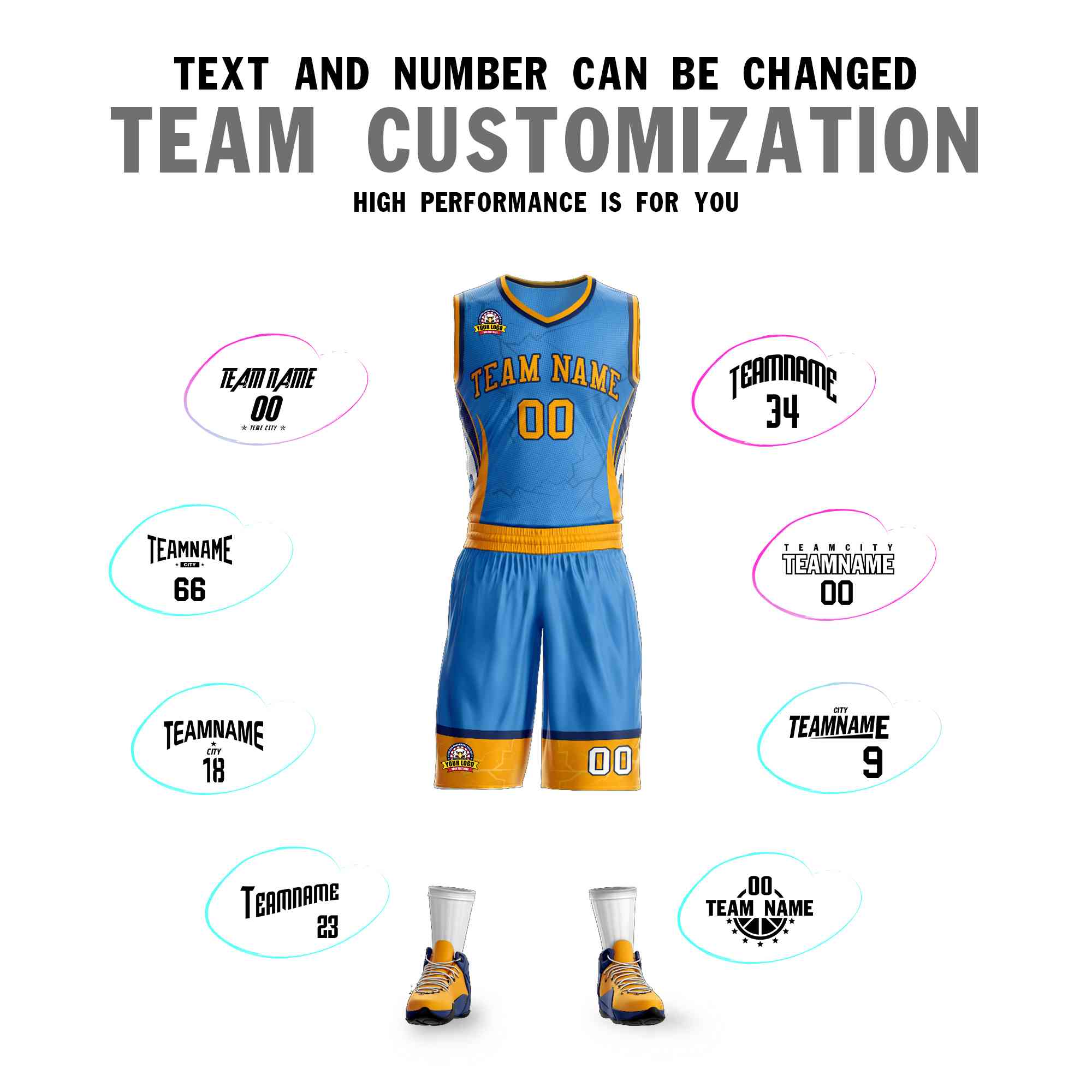 Custom Powder Blue Gold-Navy Graffiti Pattern Kits Lightning Basketball Jersey