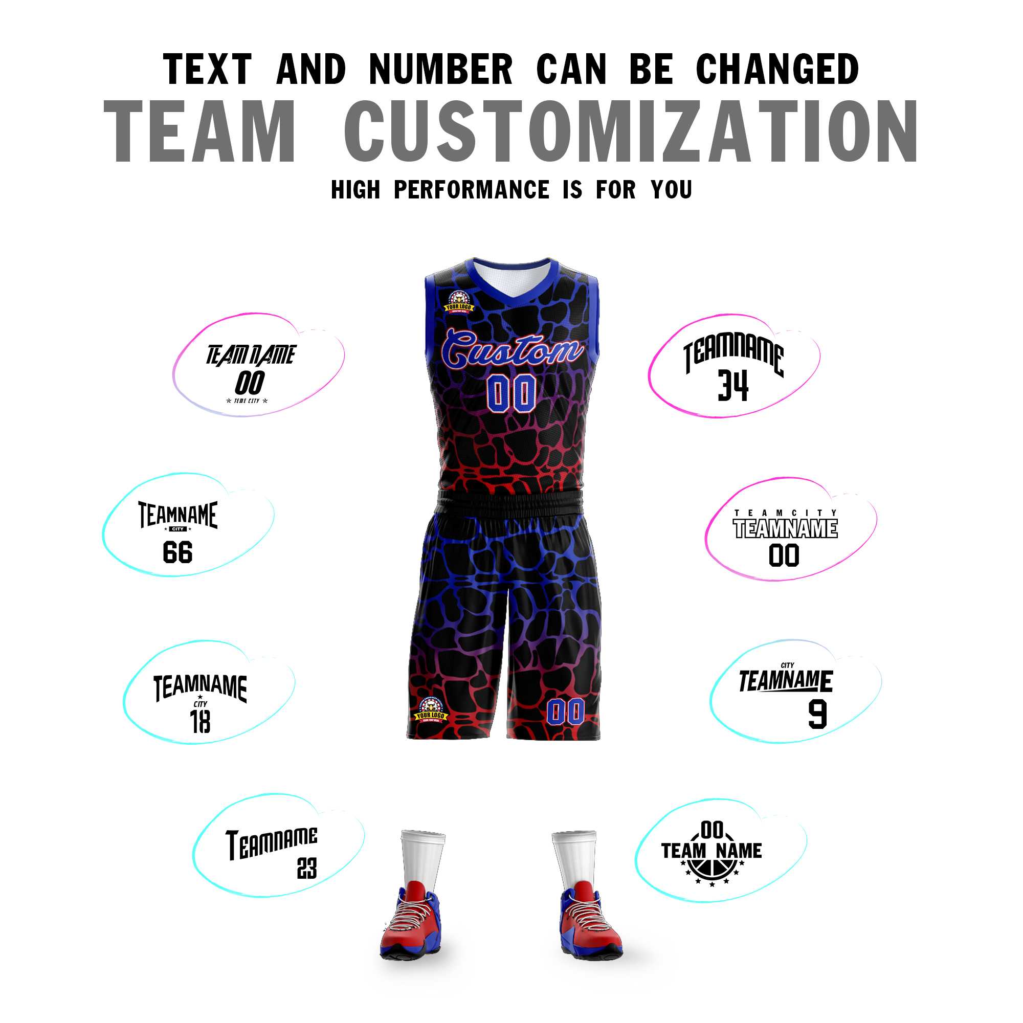 Benutzerdefinierte schwarz Royal-rot gefleckte Graffiti Muster Sport Uniform Basketball Jersey