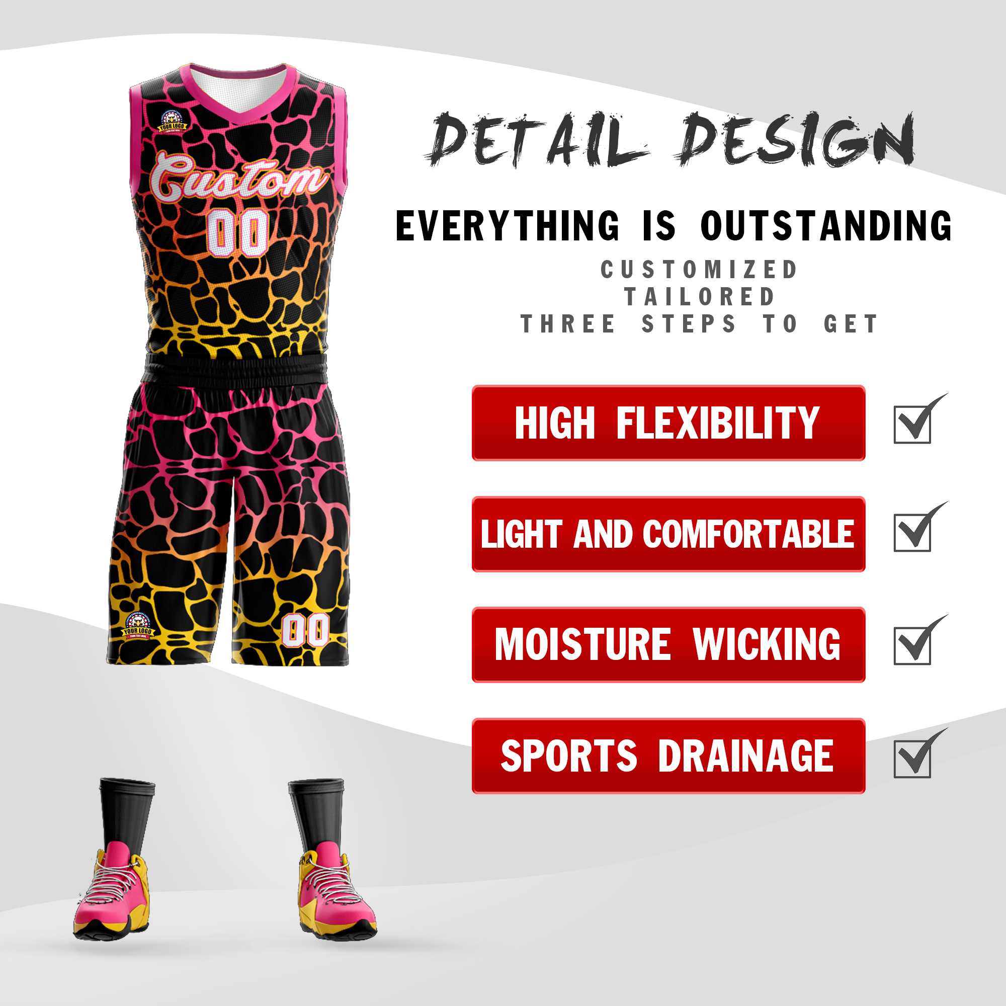 Benutzerdefinierte schwarz rosa-gelb gefleckt Graffiti Muster Sport Uniform Basketball Jersey