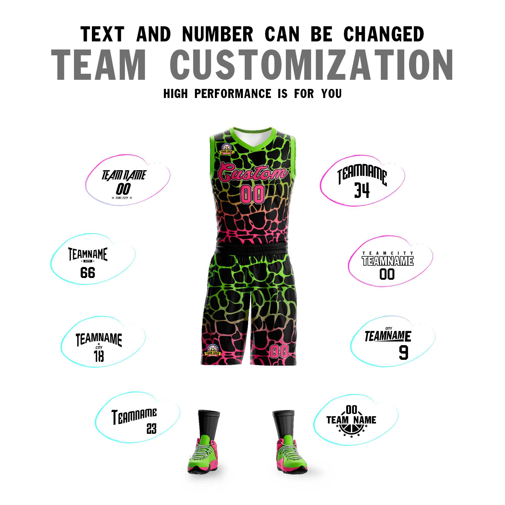 Benutzerdefinierte schwarz grün-pink gefleckt Graffiti Muster Sport Uniform Basketball Jersey