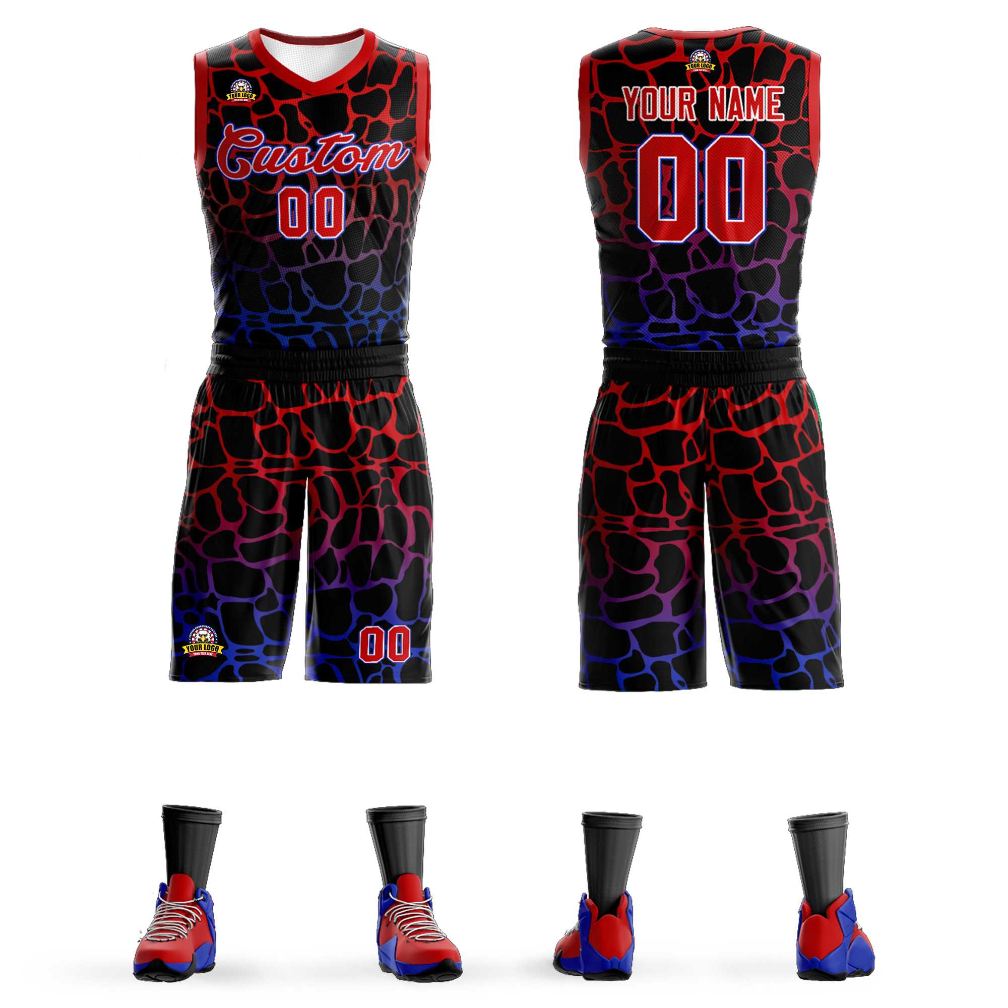 Custom Schwarz Rosa-Blau Gefleckte Graffiti Muster Sport Uniform Basketball Jersey