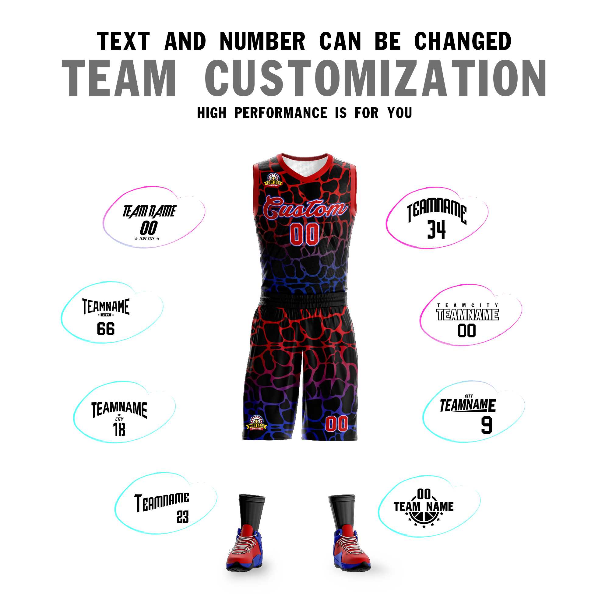 Custom Schwarz Rosa-Blau Gefleckte Graffiti Muster Sport Uniform Basketball Jersey