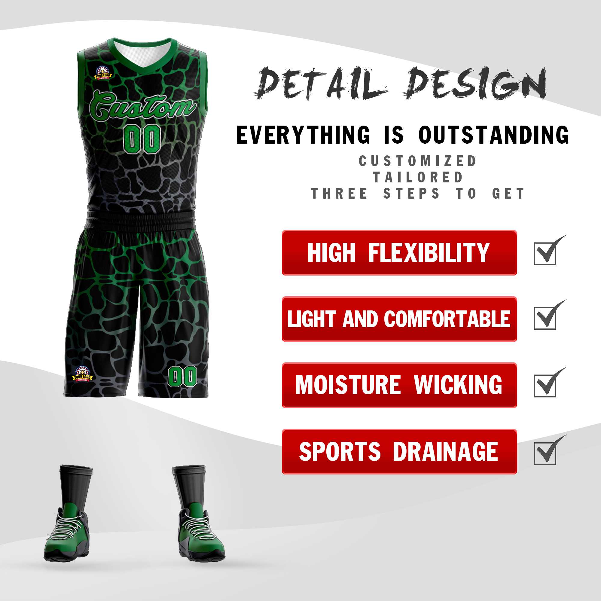 Benutzerdefinierte schwarz Kelly grün-grau gefleckt Graffiti Muster Sport Uniform Basketball Jersey