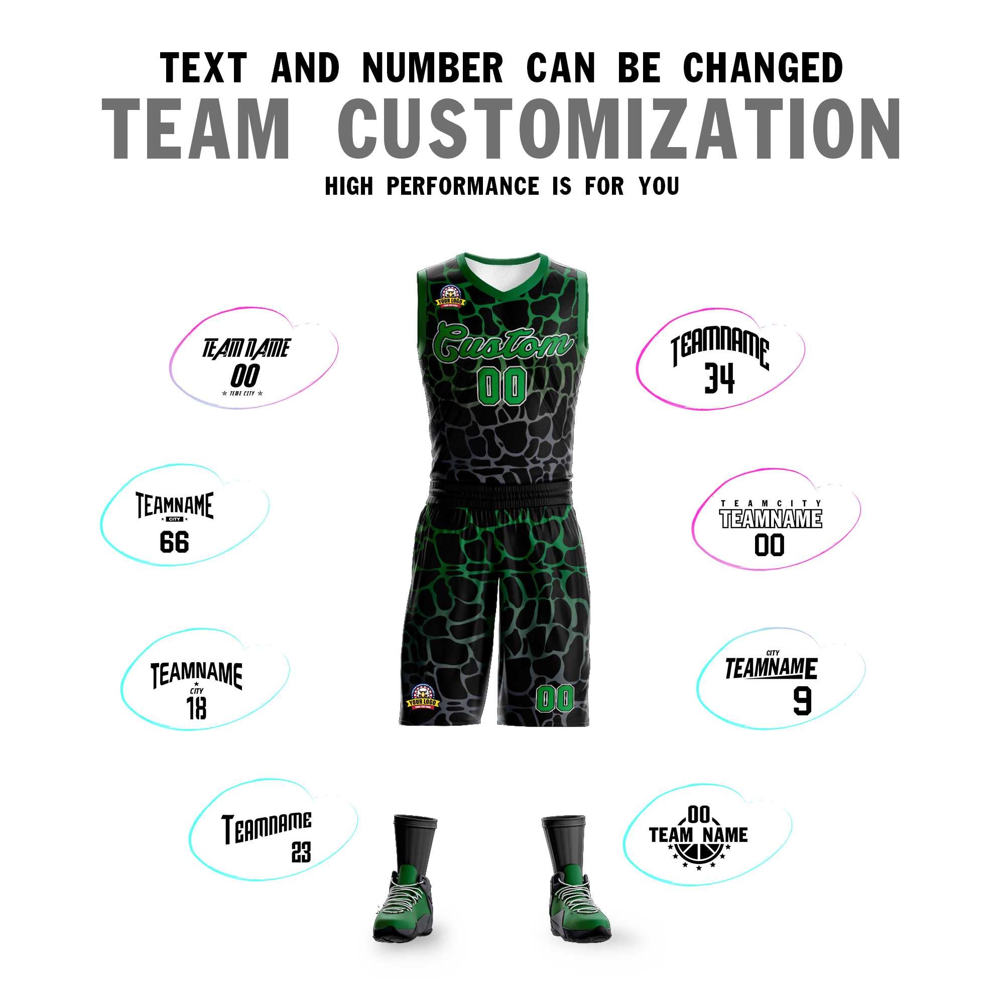 Benutzerdefinierte schwarz Kelly grün-grau gefleckt Graffiti Muster Sport Uniform Basketball Jersey