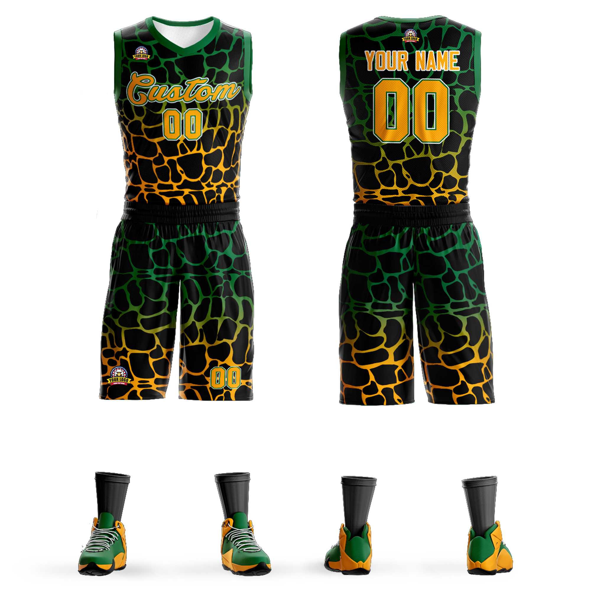 Benutzerdefinierte schwarz Kelly grün-gelb gefleckt Graffiti Muster Sport Uniform Basketball Jersey