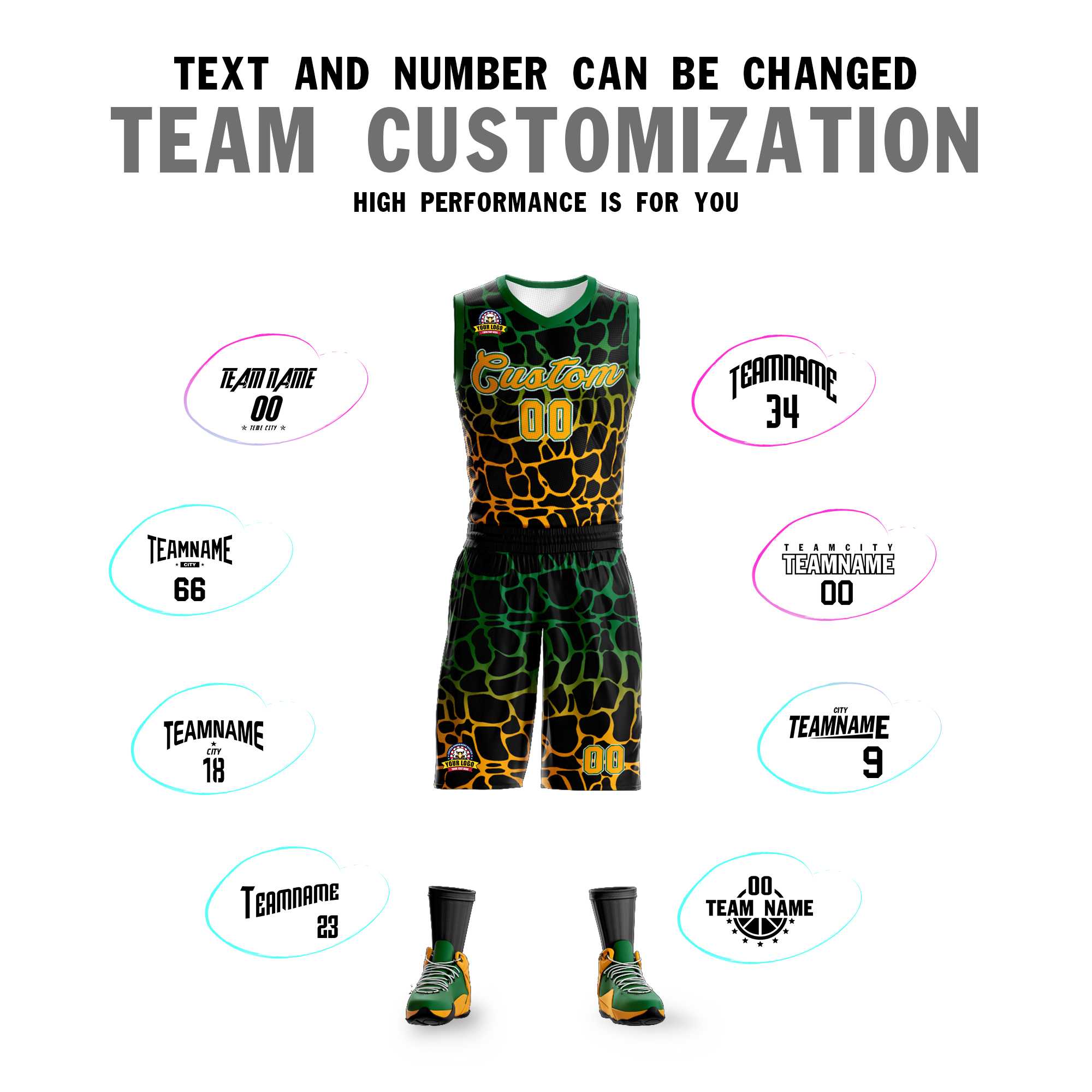 Benutzerdefinierte schwarz Kelly grün-gelb gefleckt Graffiti Muster Sport Uniform Basketball Jersey