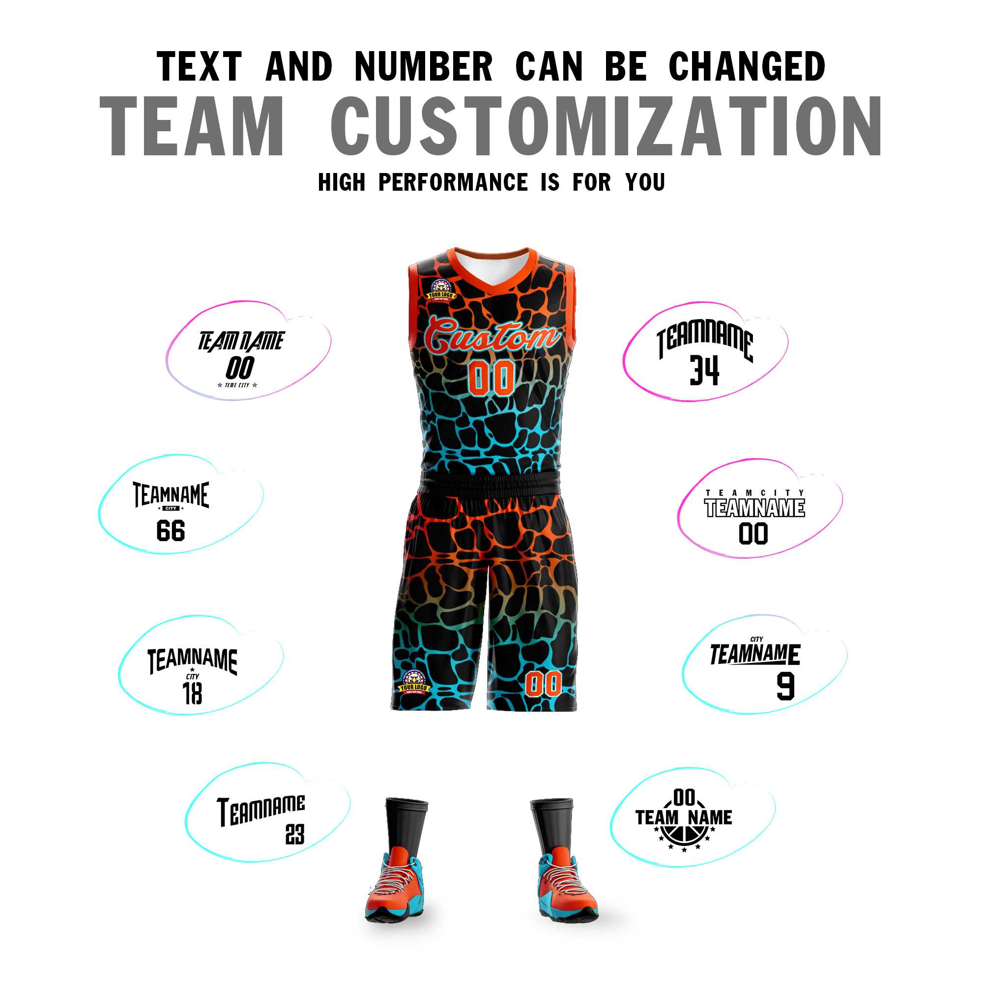 Benutzerdefinierte schwarz orange-blau gefleckt Graffiti Muster Sport Uniform Basketball Jersey