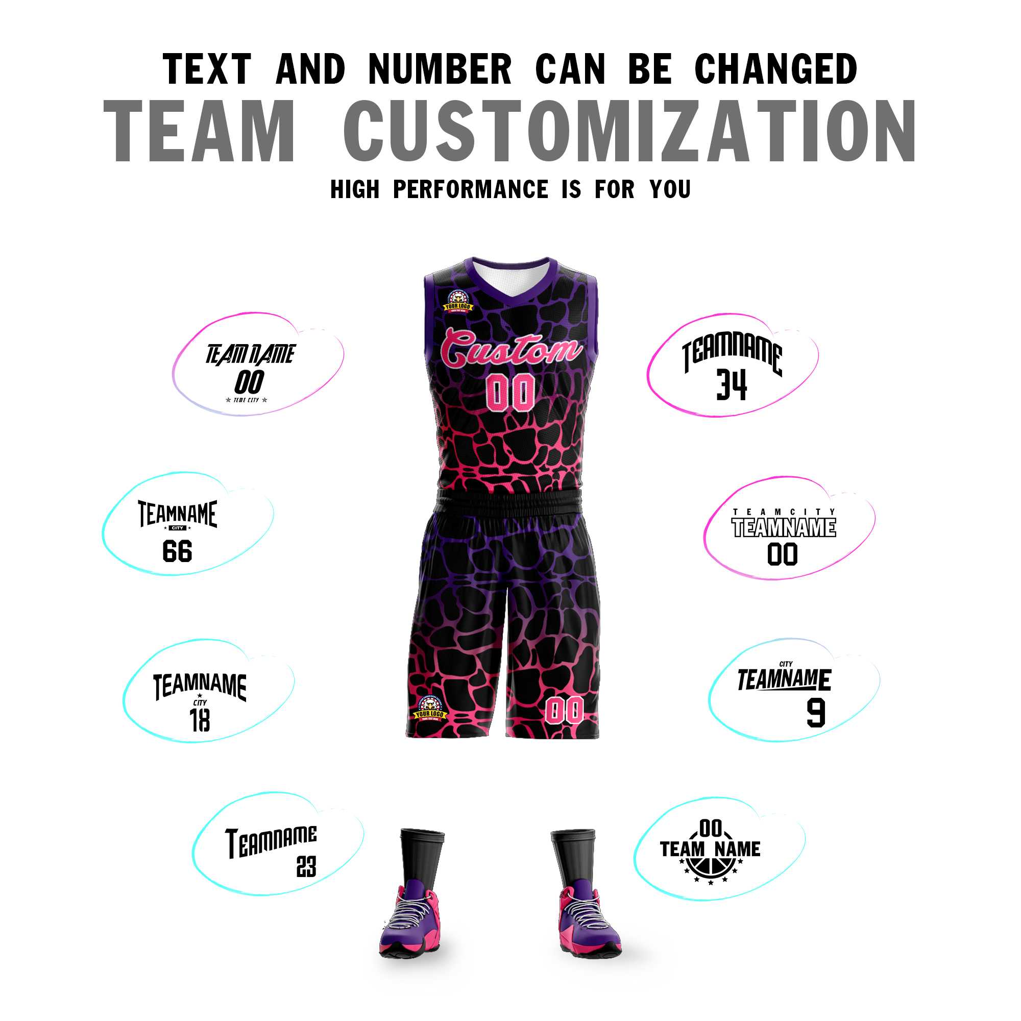 Benutzerdefinierte schwarz lila-pink gefleckt Graffiti Muster Sport Uniform Basketball Jersey