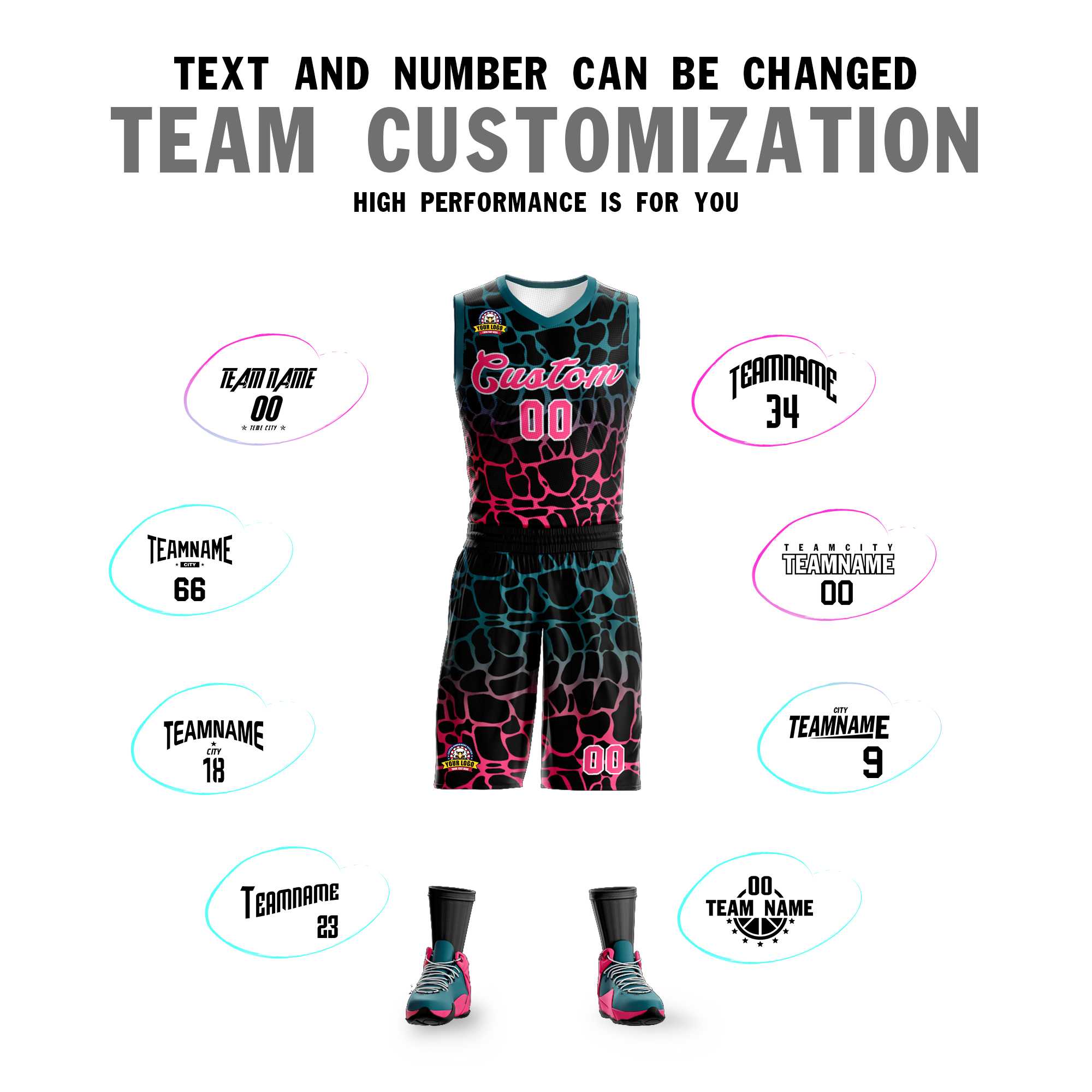 Benutzerdefinierte schwarz Mitternacht grün-pink gefleckt Graffiti Muster Sport Uniform Basketball Jersey