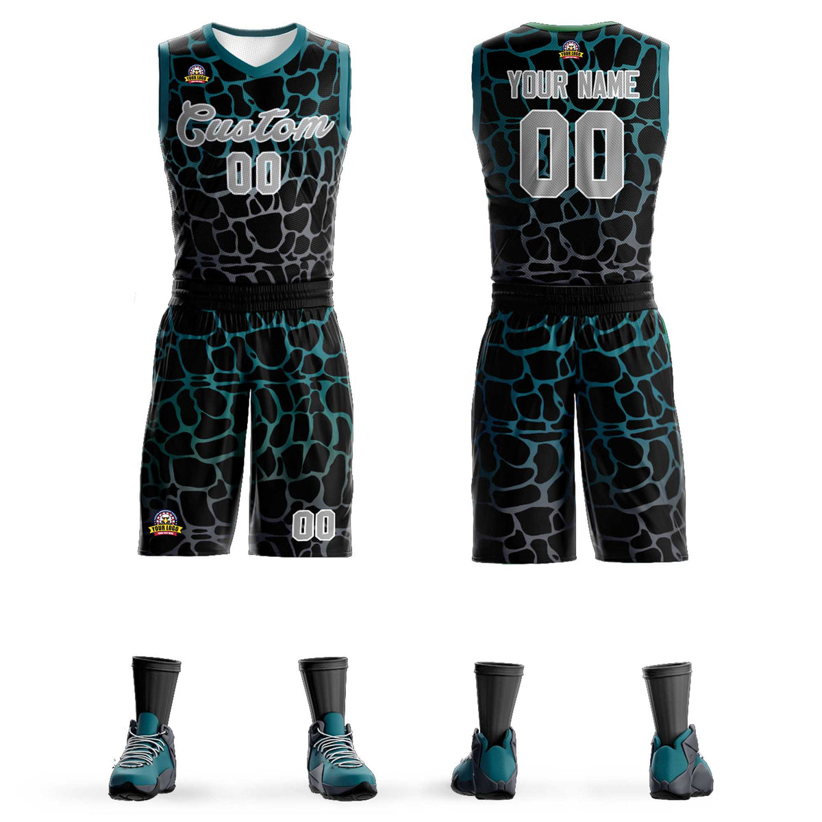 Maillot de basket-ball personnalisé à motif graffiti tacheté noir vert-gris