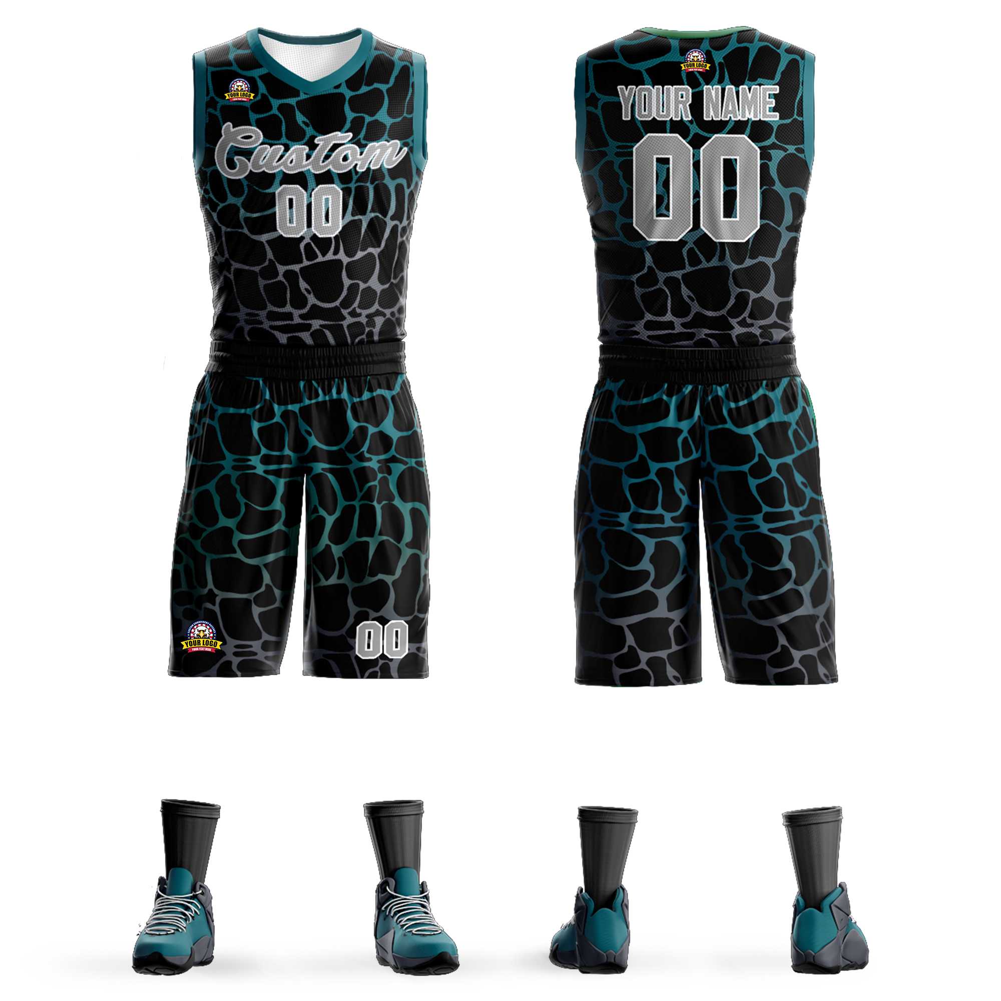 Benutzerdefinierte schwarz Mitternacht grün-grau gefleckt Graffiti Muster Sport Uniform Basketball Jersey