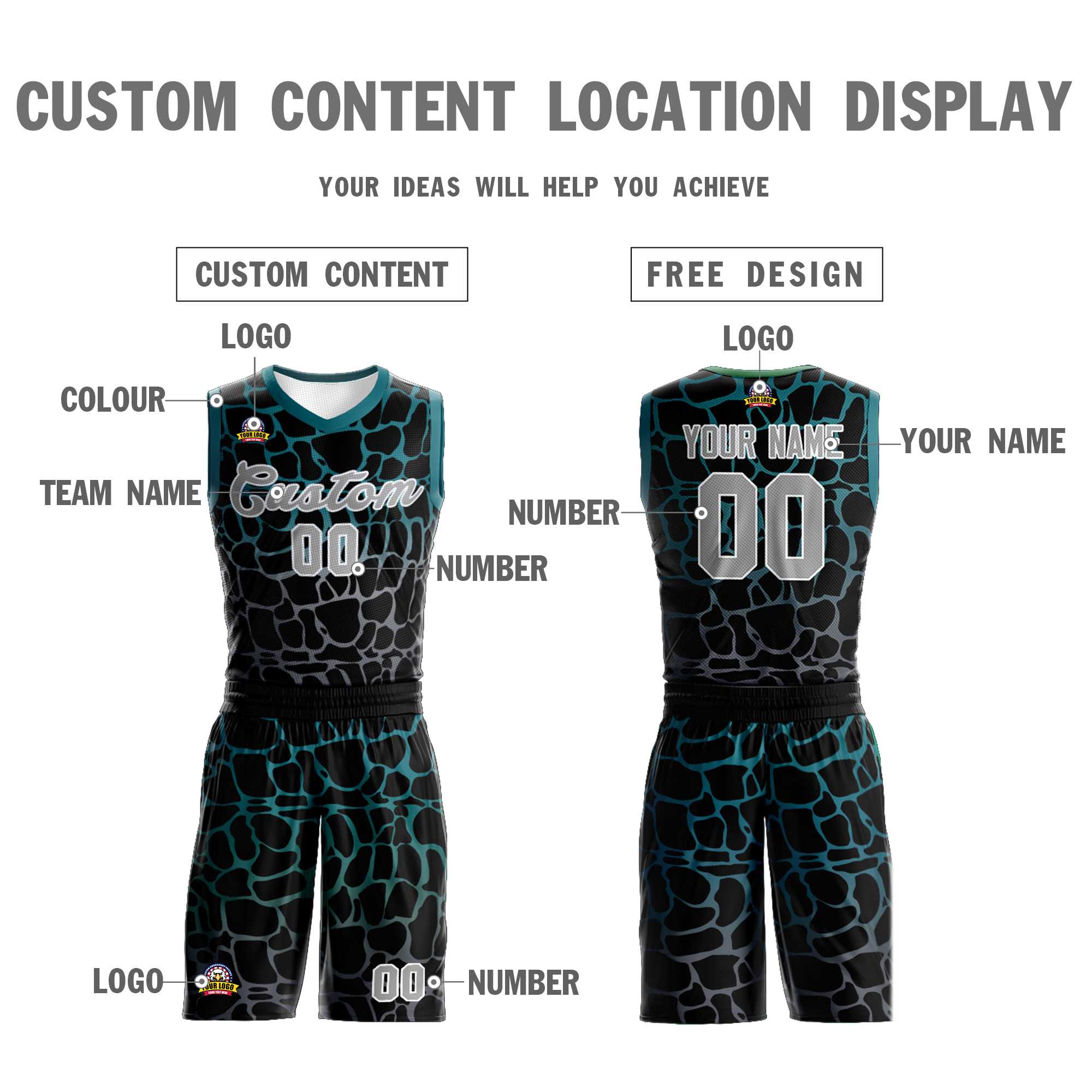 Benutzerdefinierte schwarz Mitternacht grün-grau gefleckt Graffiti Muster Sport Uniform Basketball Jersey
