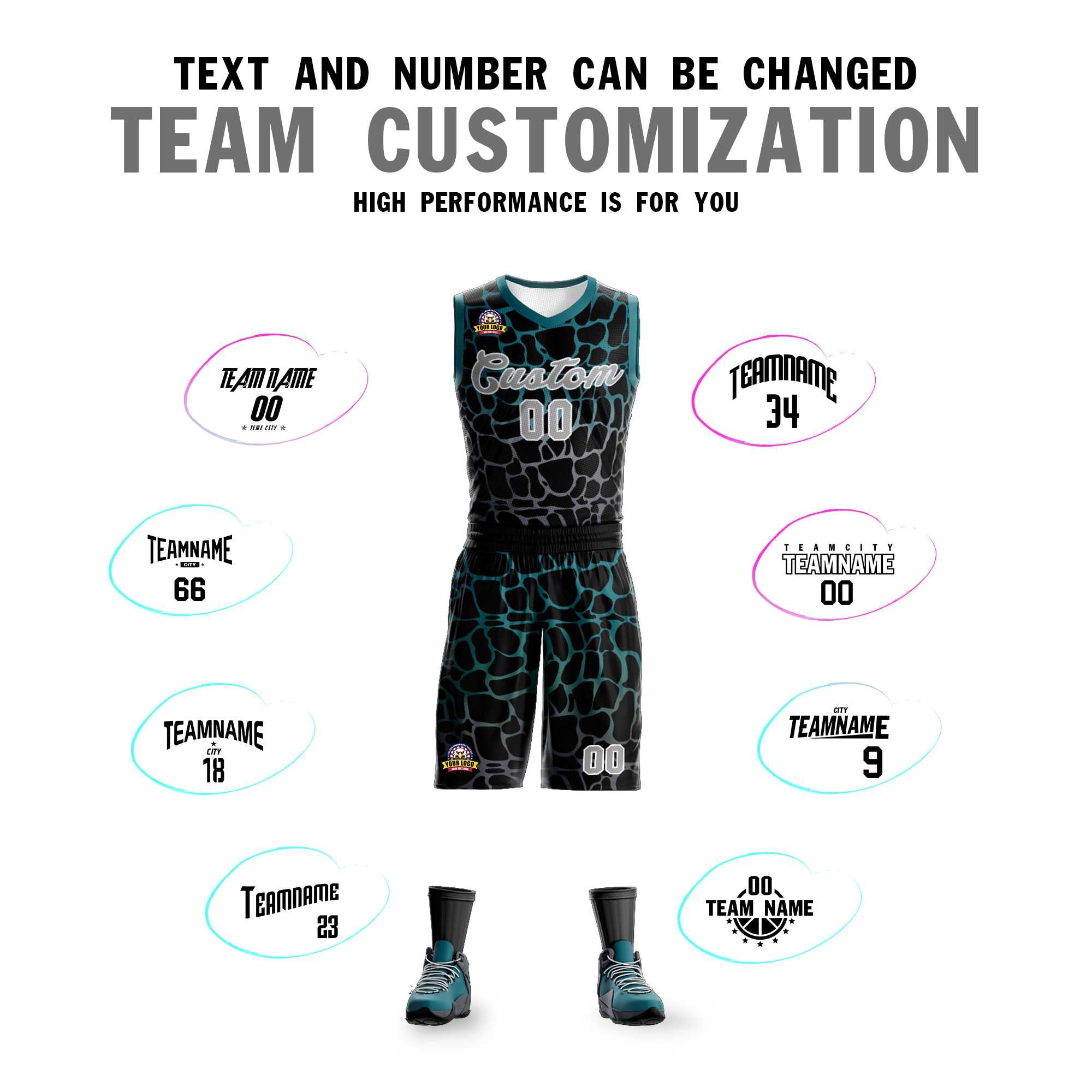 Benutzerdefinierte schwarz Mitternacht grün-grau gefleckt Graffiti Muster Sport Uniform Basketball Jersey