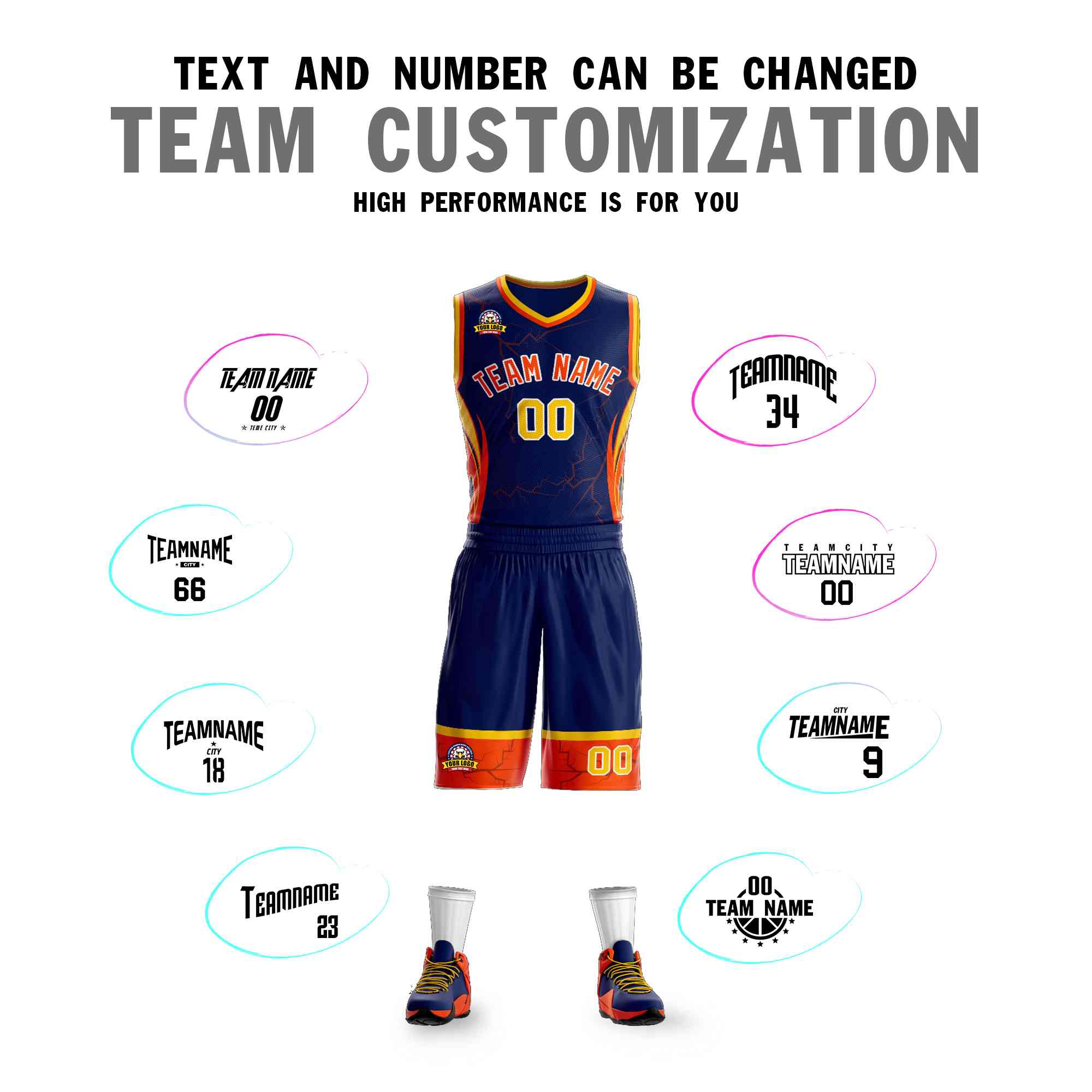 Custom Navy Orange-White Graffiti Pattern kits Lightning Basketball Jersey | KXKSHOP