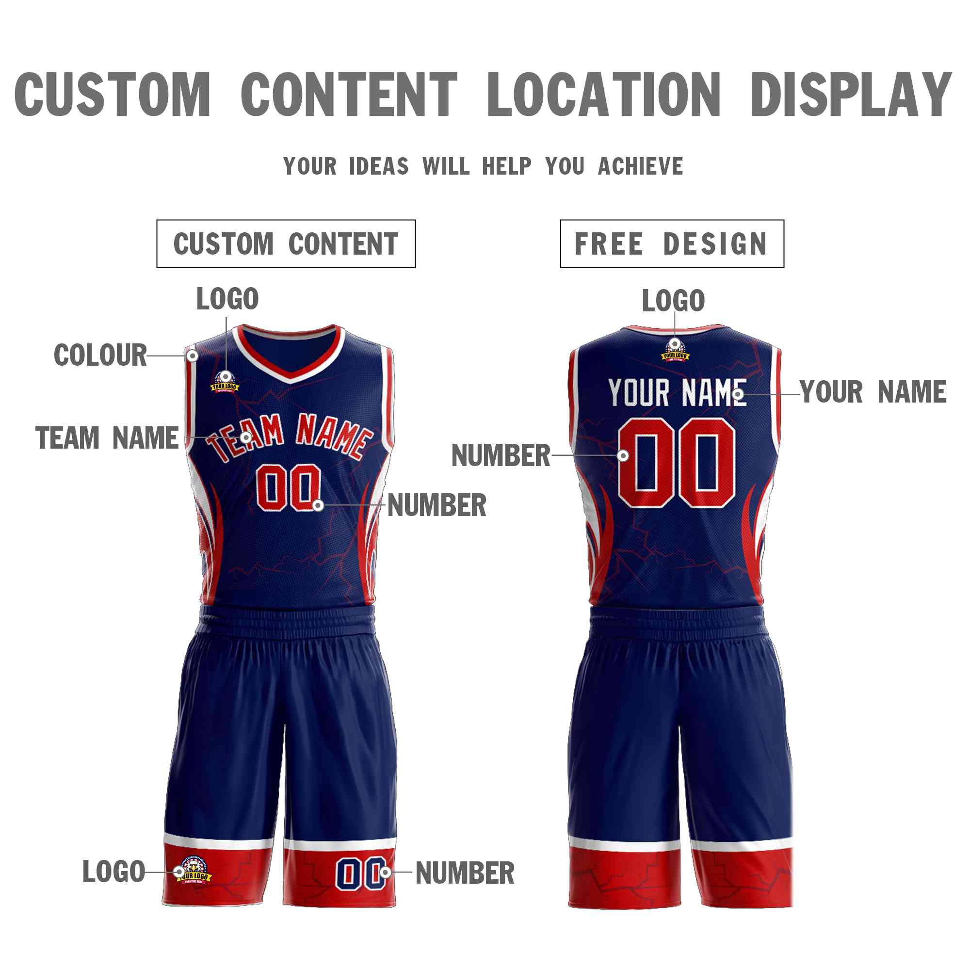 Custom Navy Orange-White Graffiti Pattern kits Lightning Basketball Jersey | KXKSHOP