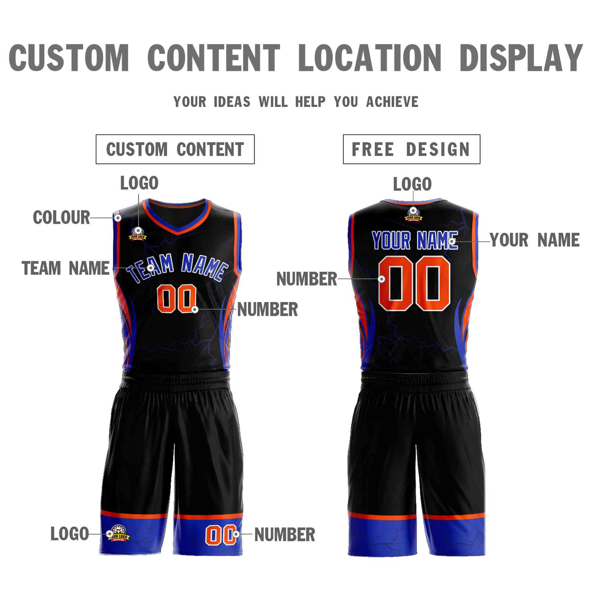 Custom Navy Orange-White Graffiti Pattern kits Lightning Basketball Jersey | KXKSHOP