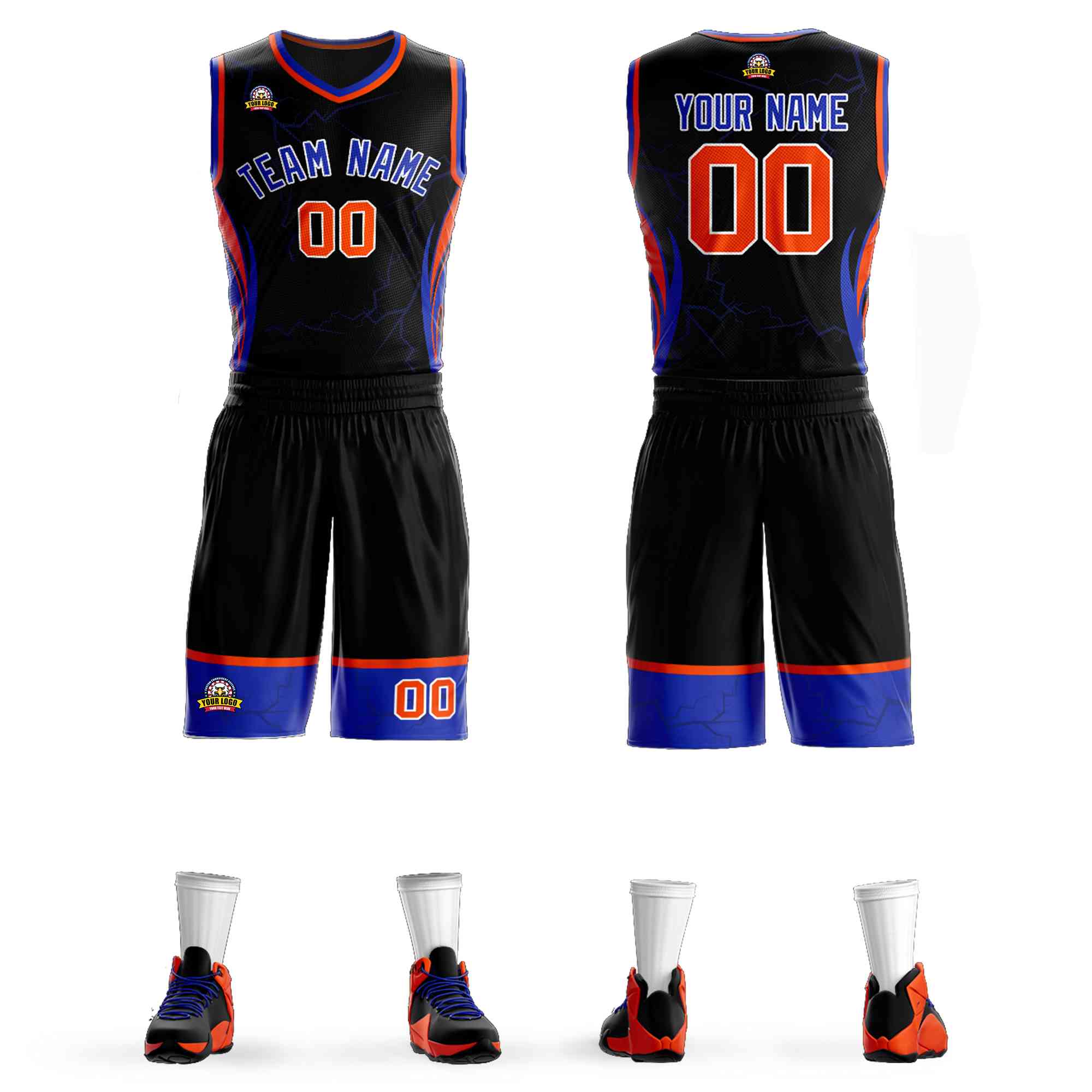 Custom Black Royal-White Graffiti Pattern kits Lightning Basketball Jersey | KXKSHOP