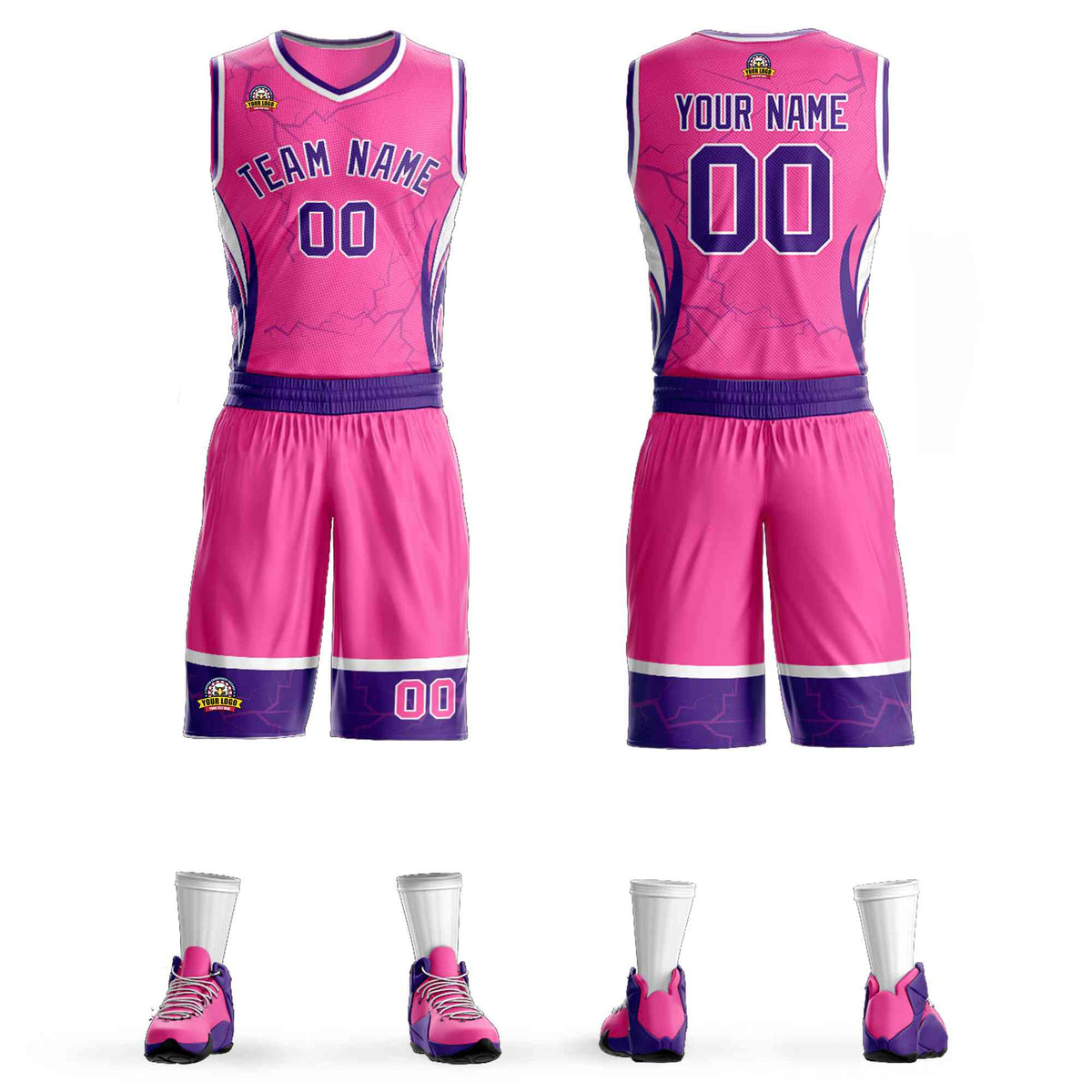 Custom Pink Purple-White Graffiti Pattern kits Lightning Basketball Jersey | KXKSHOP