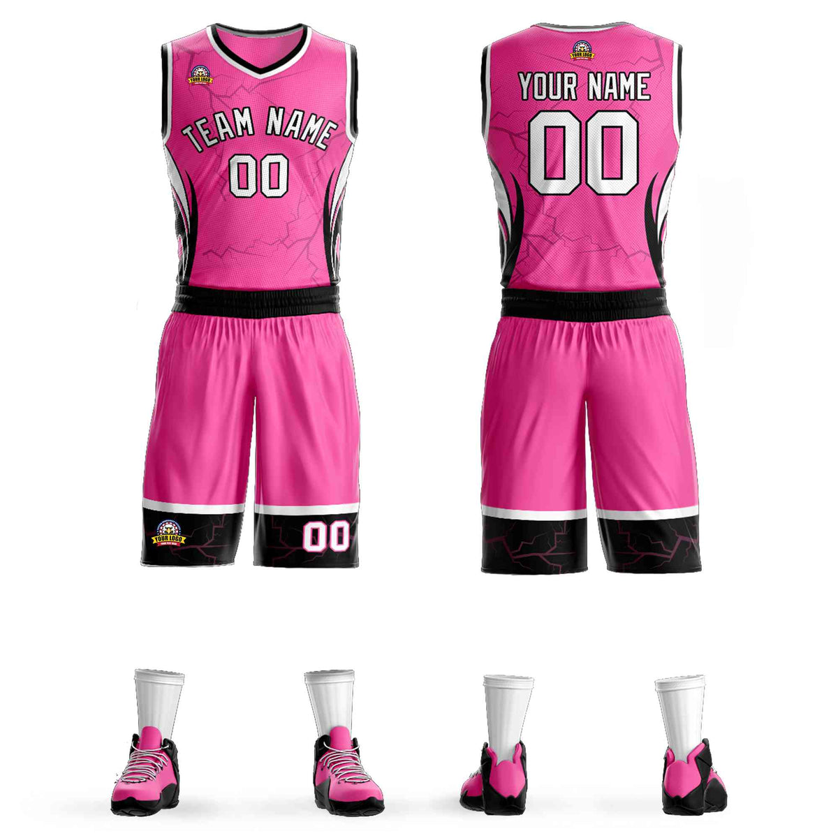 Custom Pink White-Black Graffiti Pattern kits Lightning Basketball Jersey | KXKSHOP