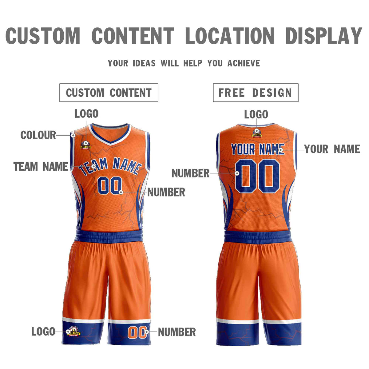 Custom Navy Orange-White Graffiti Pattern kits Lightning Basketball Jersey | KXKSHOP