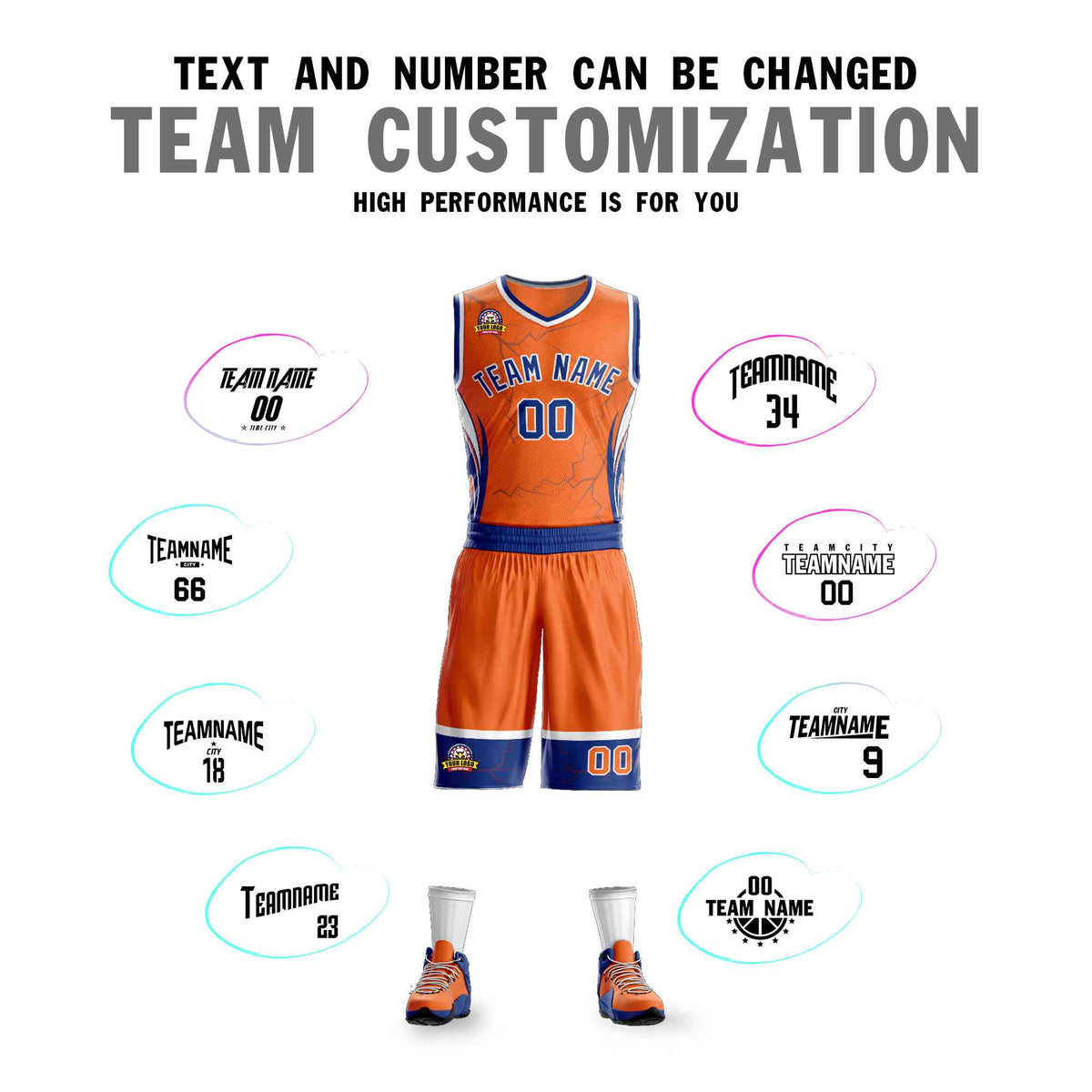 Custom Navy Orange-White Graffiti Pattern kits Lightning Basketball Jersey | KXKSHOP