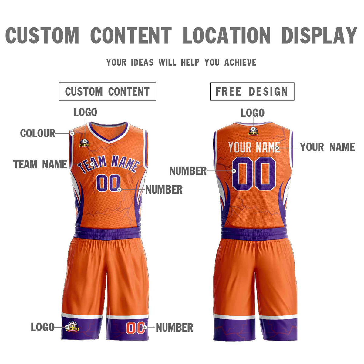 Custom Navy Orange-White Graffiti Pattern kits Lightning Basketball Jersey | KXKSHOP