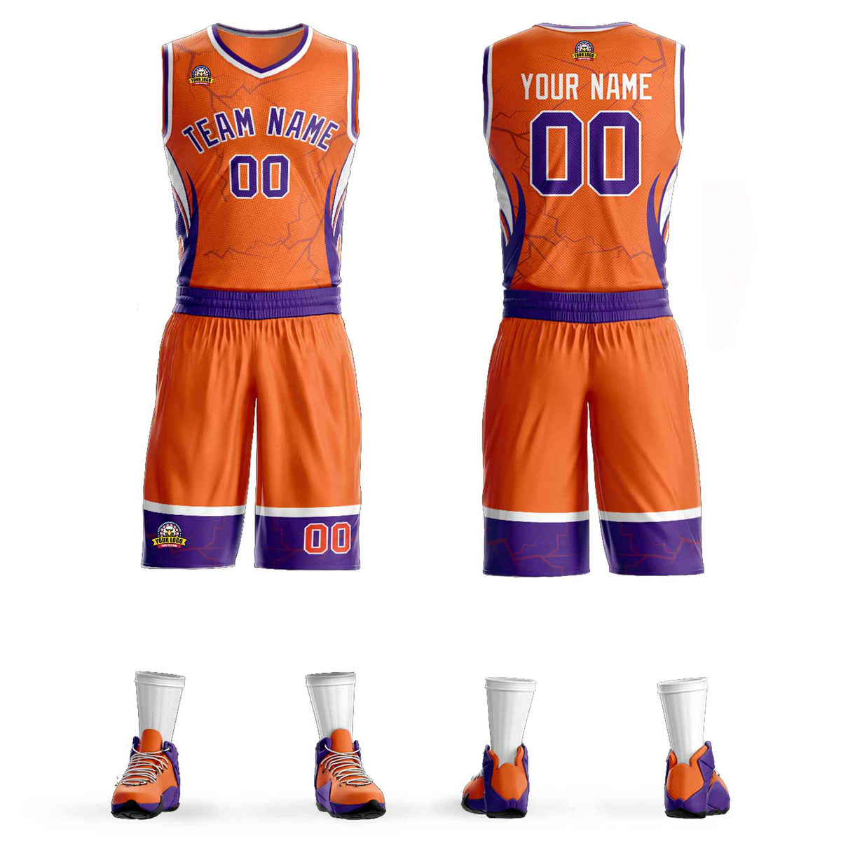 Custom Orange Purple-White Graffiti Pattern kits Lightning Basketball Jersey | KXKSHOP