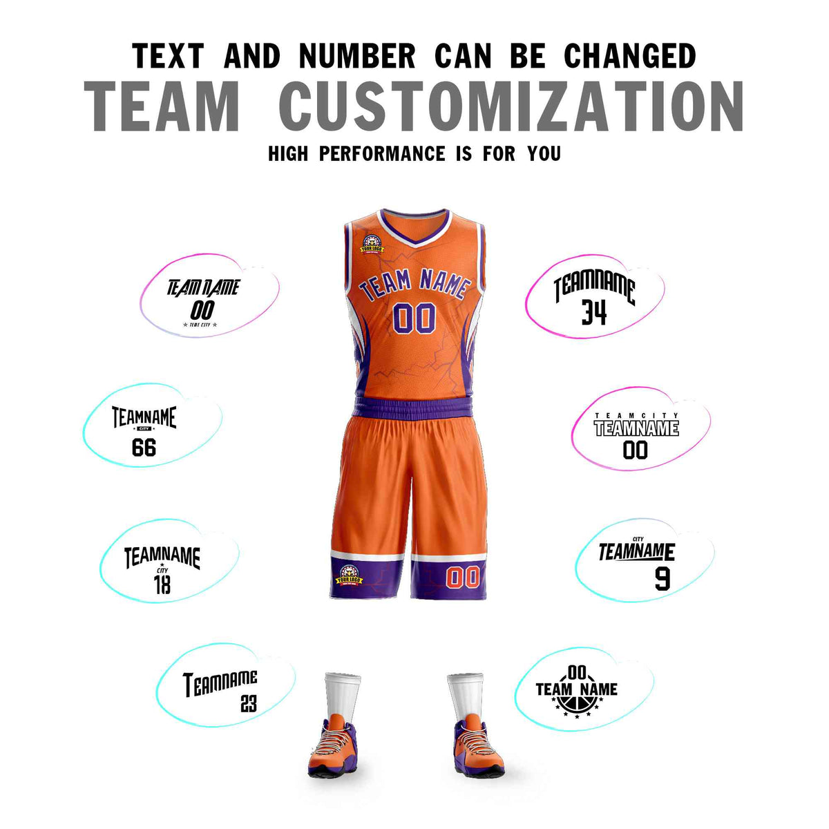Custom Navy Orange-White Graffiti Pattern kits Lightning Basketball Jersey | KXKSHOP
