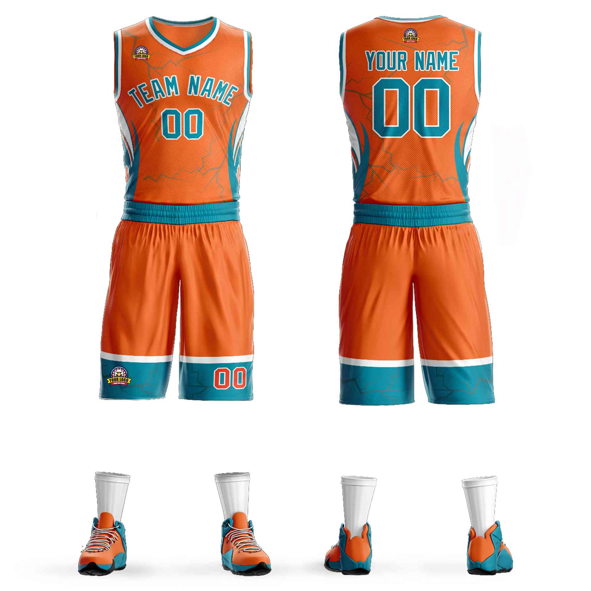 Custom Orange Teal-White Graffiti Pattern kits Lightning Basketball Jersey | KXKSHOP