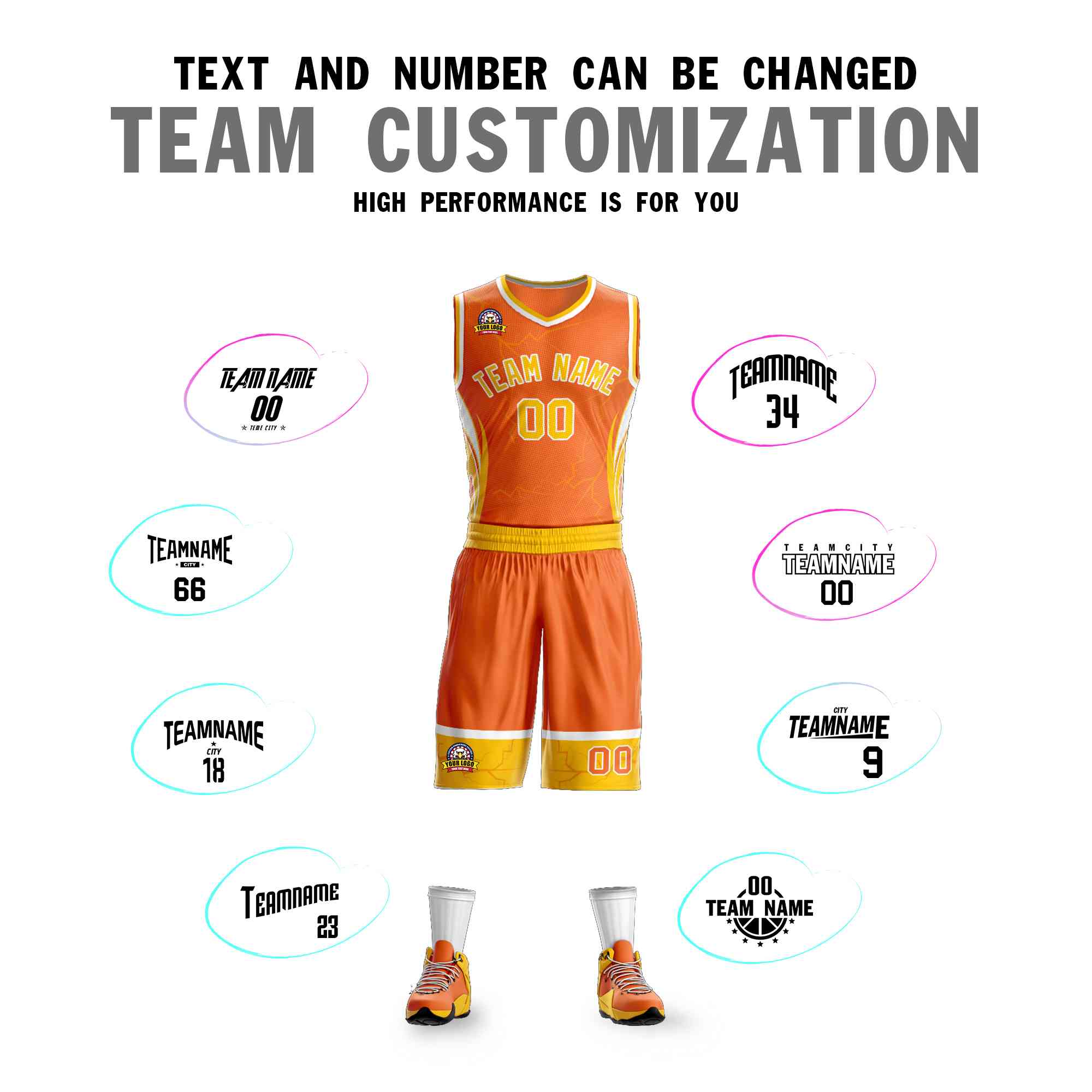 Custom Navy Orange-White Graffiti Pattern kits Lightning Basketball Jersey | KXKSHOP