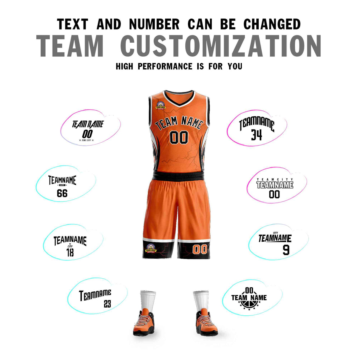 Custom Navy Orange-White Graffiti Pattern kits Lightning Basketball Jersey | KXKSHOP