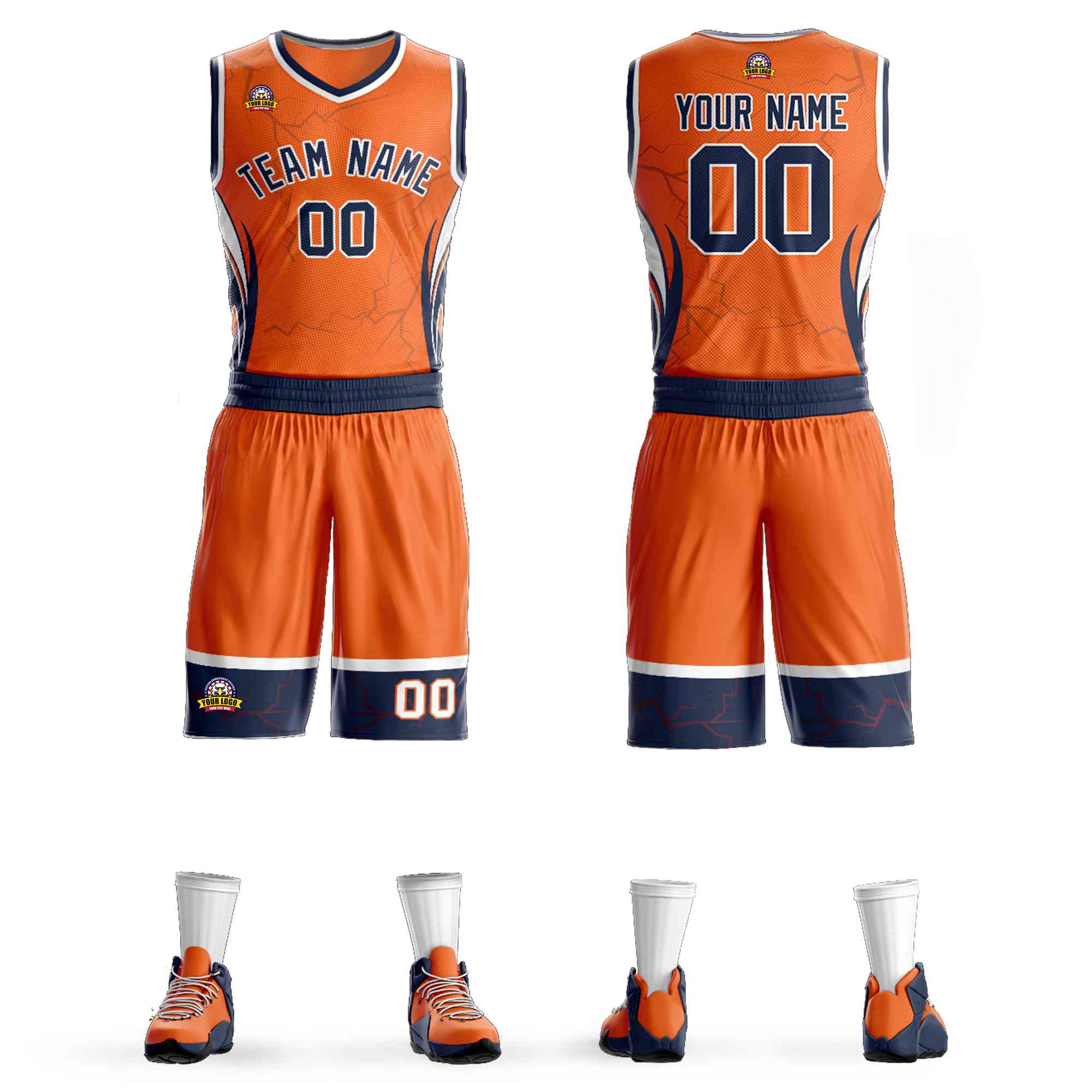 Custom Orange Navy-White Graffiti Pattern kits Lightning Basketball Jersey | KXKSHOP