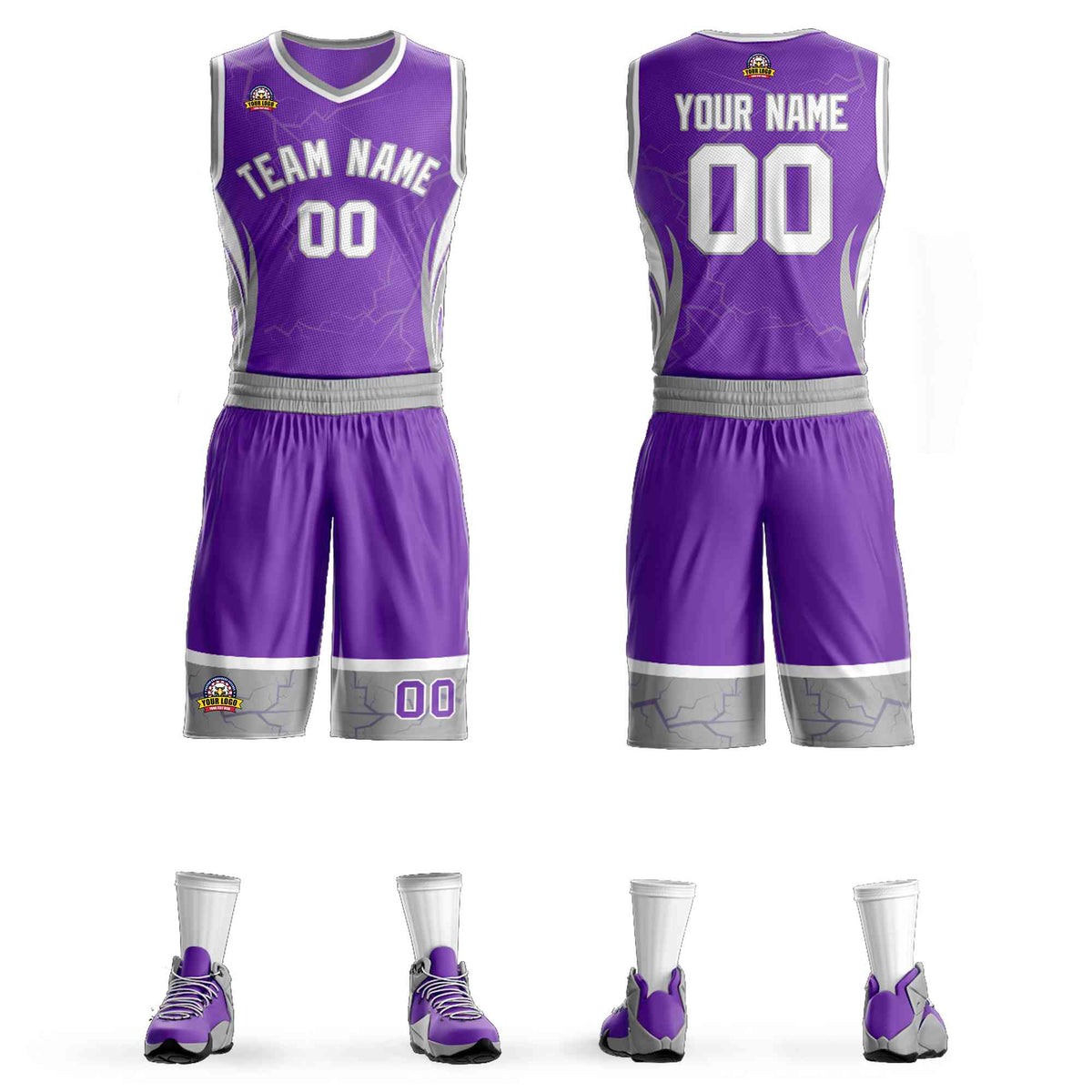 Custom Purple White-Gray Graffiti Pattern kits Lightning Basketball Jersey | KXKSHOP