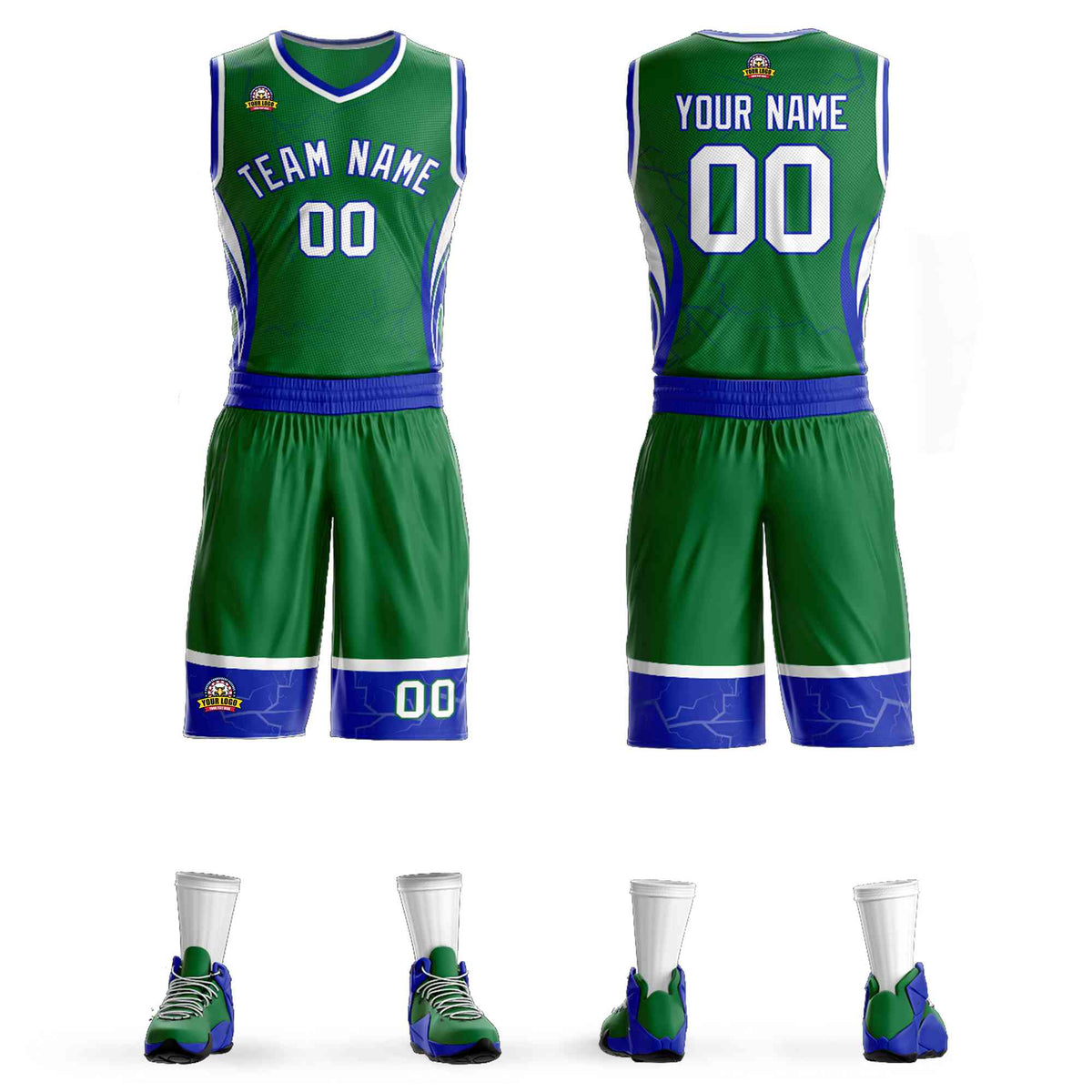 Custom Kelly Green White-Royal Graffiti Pattern kits Lightning Basketball Jersey | KXKSHOP