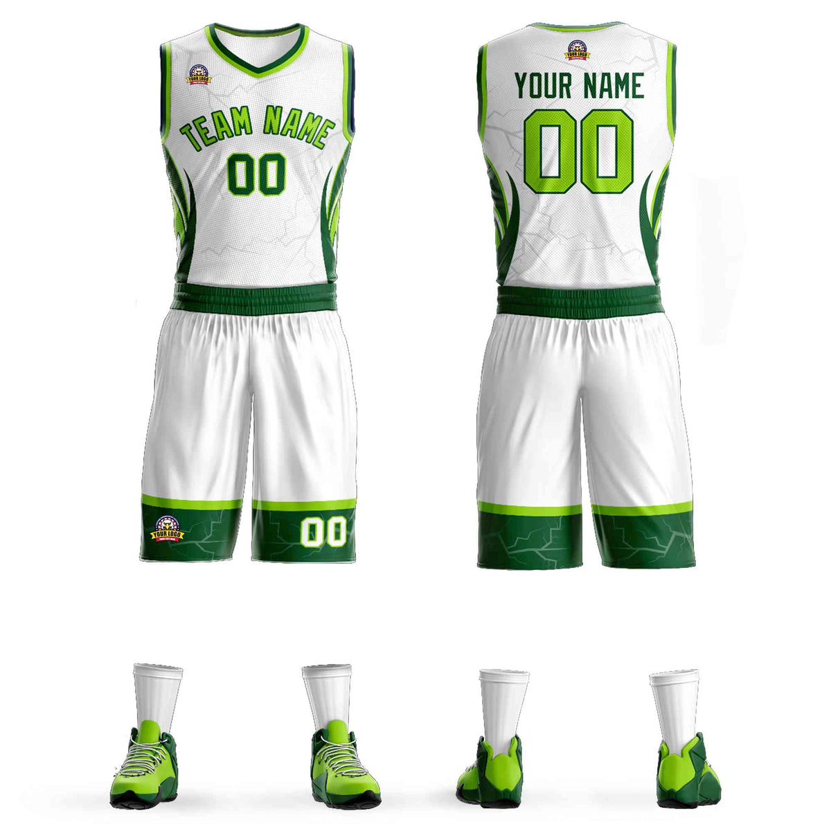 Custom White Neon Green-Green Graffiti Pattern kits Lightning Basketball Jersey | KXKSHOP