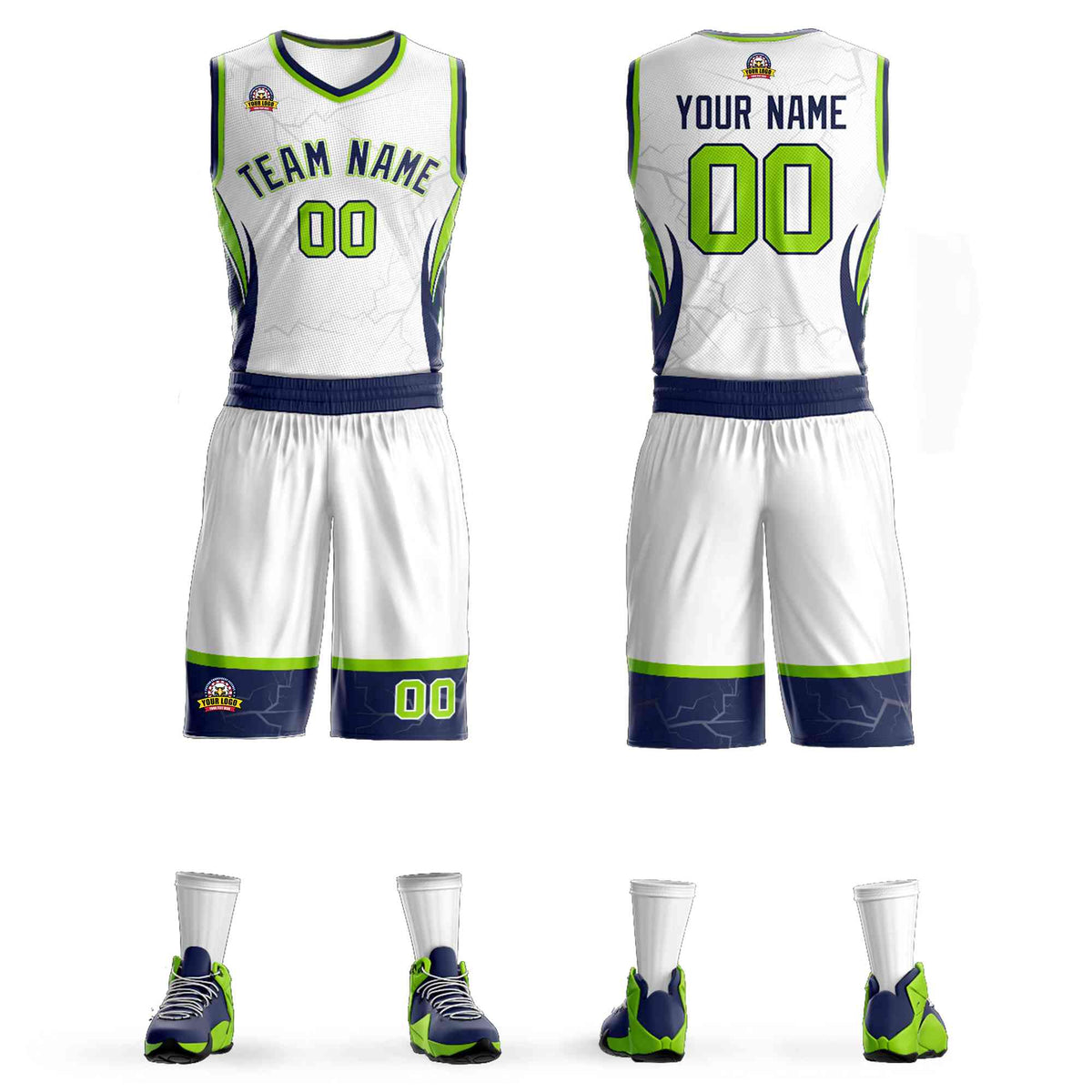 Custom White Navy-White Graffiti Pattern kits Lightning Basketball Jersey | KXKSHOP