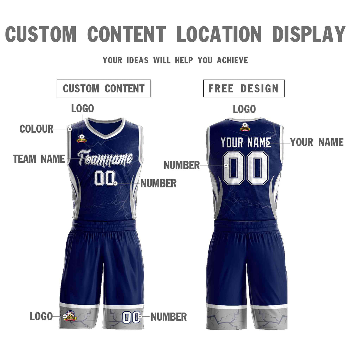 Custom Navy Orange-White Graffiti Pattern kits Lightning Basketball Jersey | KXKSHOP