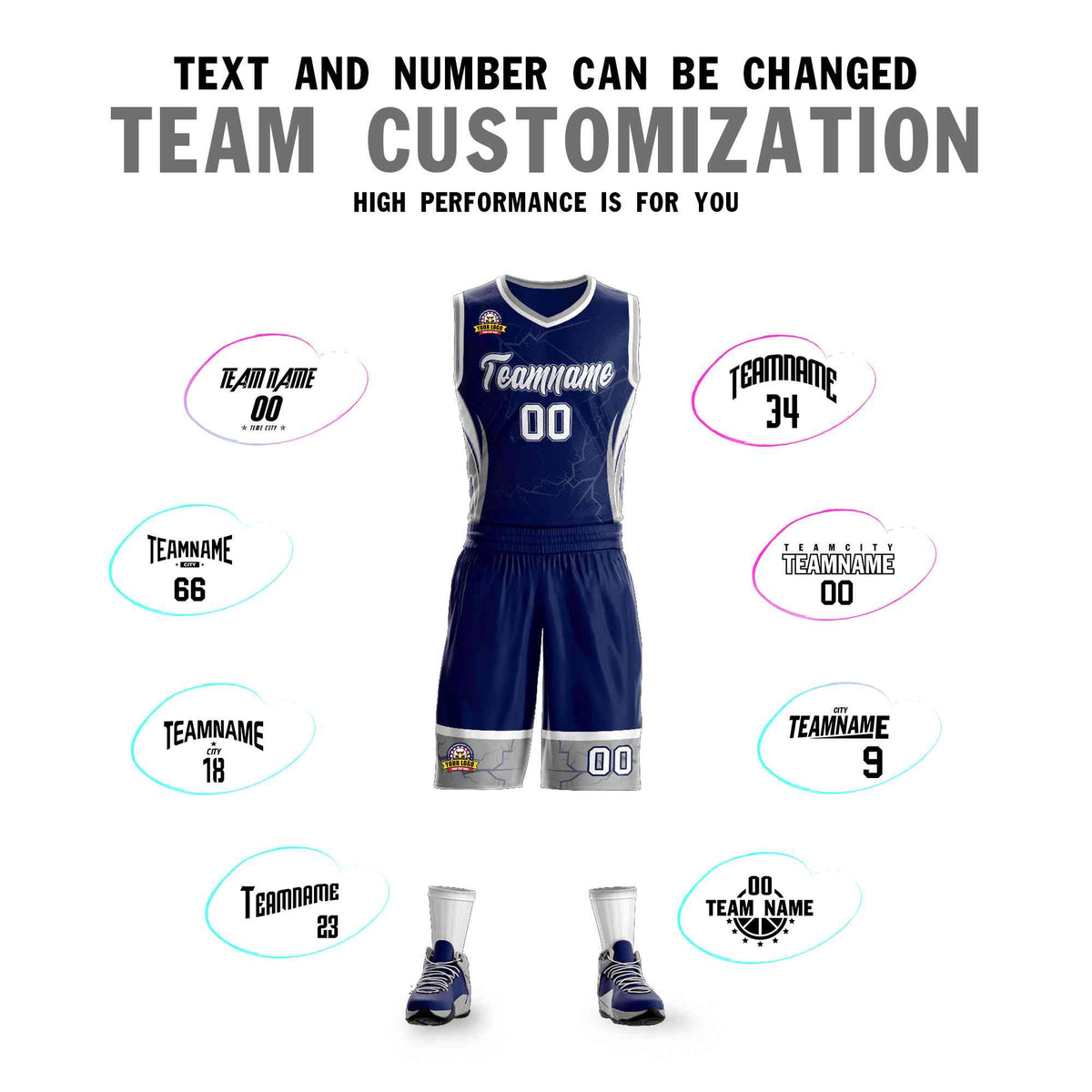 Custom Navy White-Navy Graffiti Pattern Kits Lightning Basketball Jersey