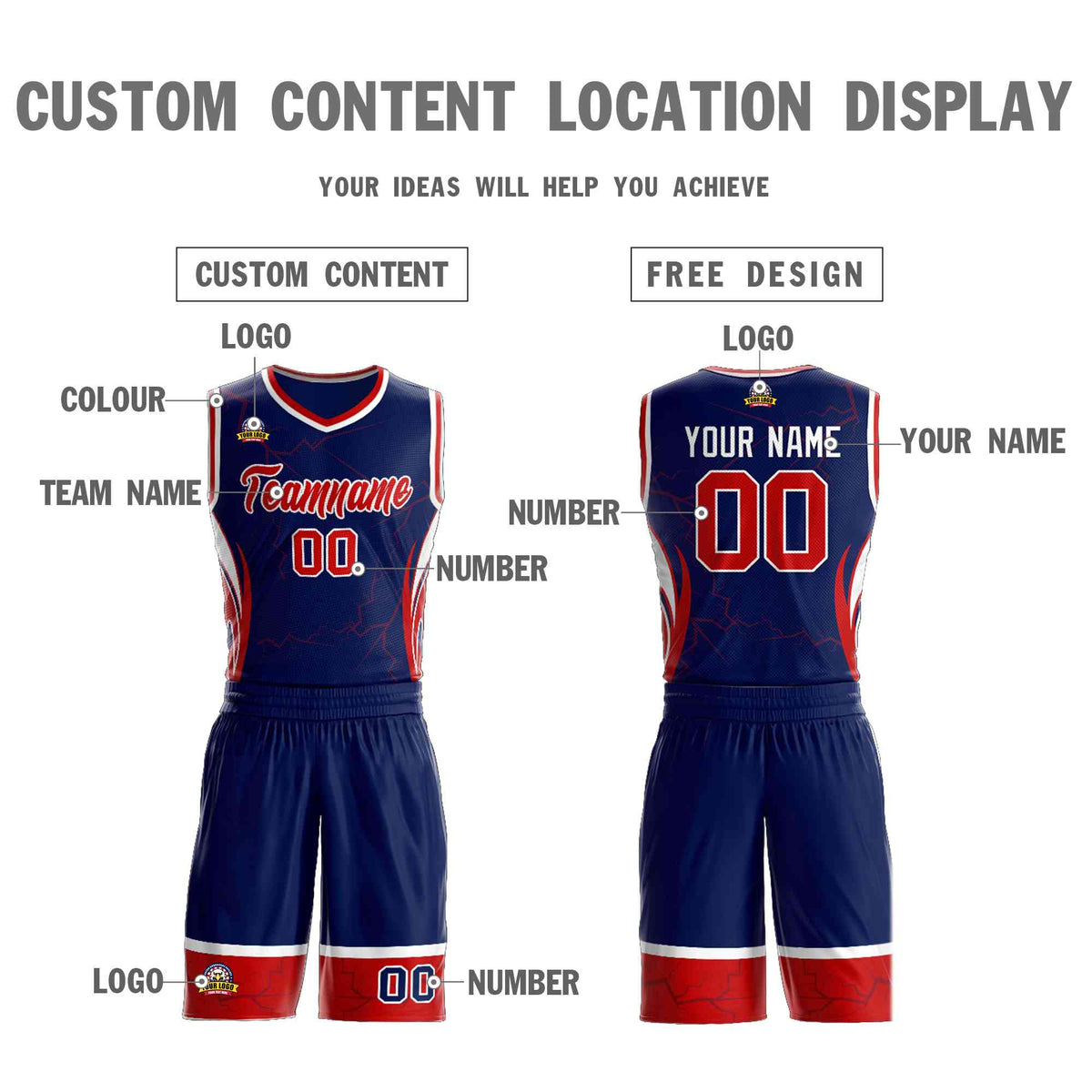 Custom Navy Orange-White Graffiti Pattern kits Lightning Basketball Jersey | KXKSHOP