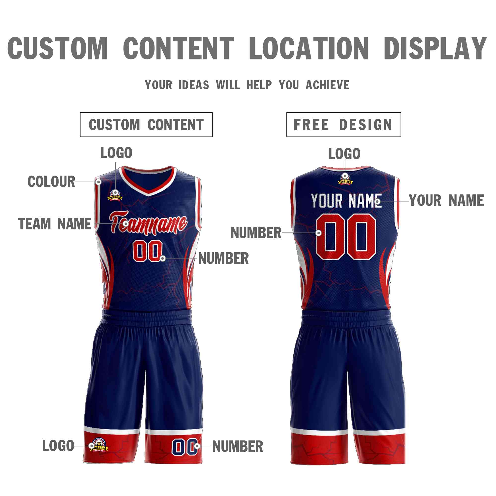 Custom Navy Red-White Graffiti Pattern Kits Lightning Basketball Jersey