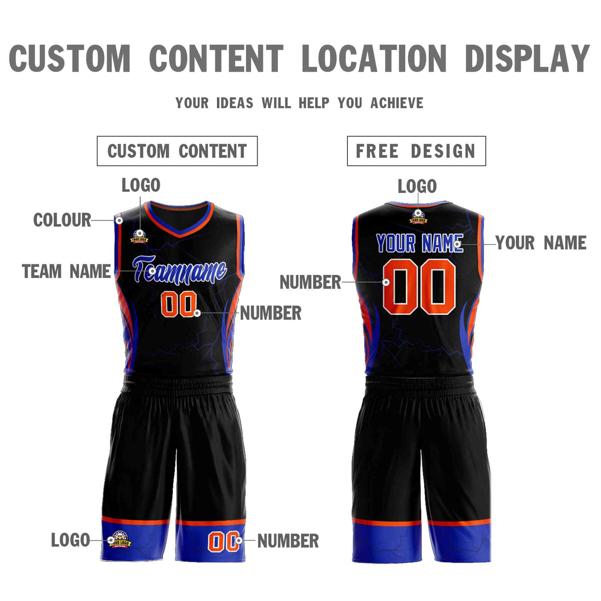Custom Navy Orange-White Graffiti Pattern kits Lightning Basketball Jersey | KXKSHOP