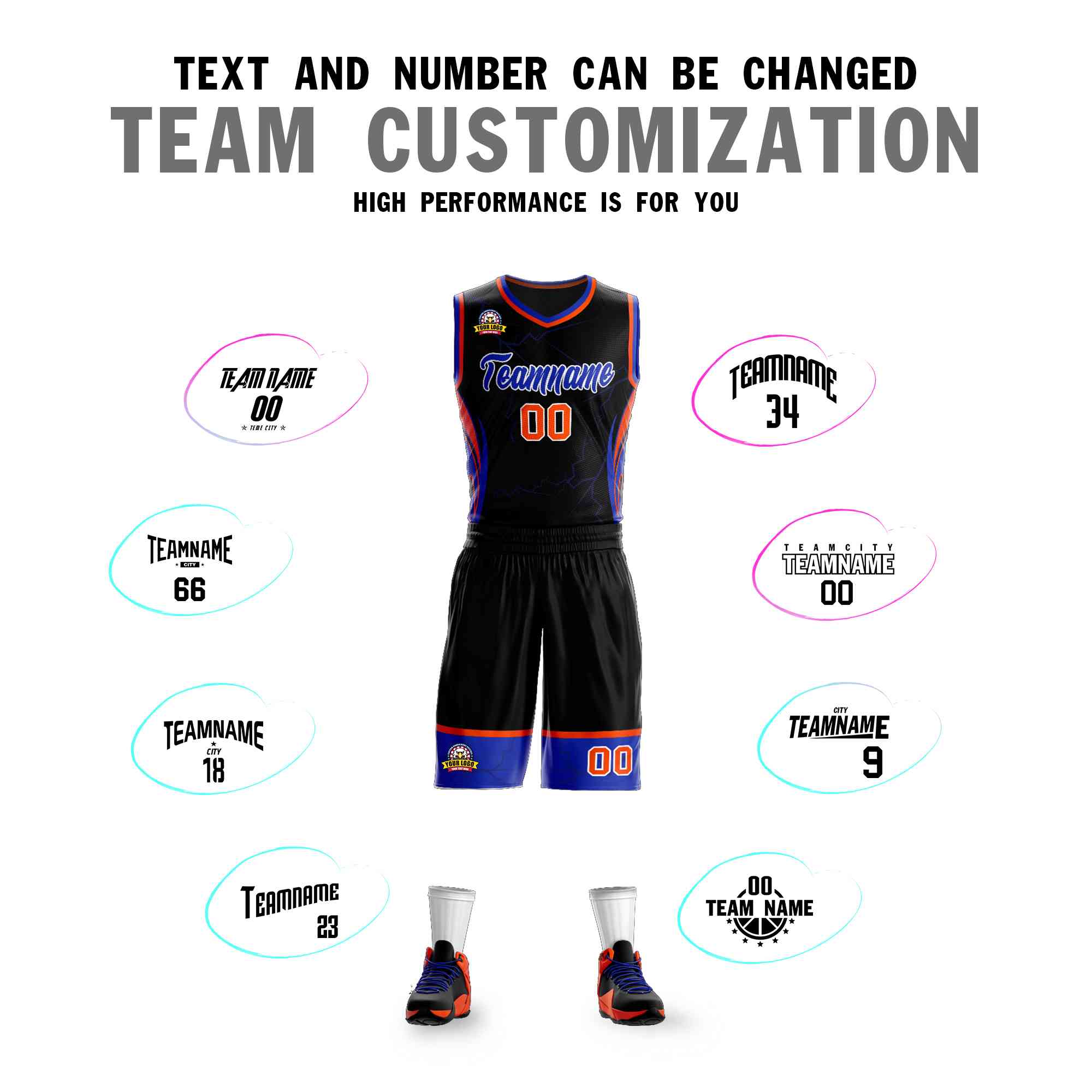 Custom Black Royal-White Graffiti Pattern Kits Lightning Basketball Jersey