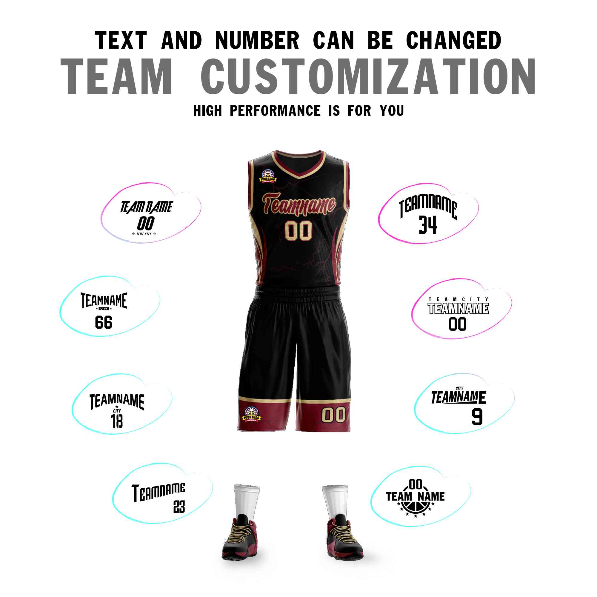 Custom Black Maroon-Khaki Graffiti Pattern Kits Lightning Basketball Jersey