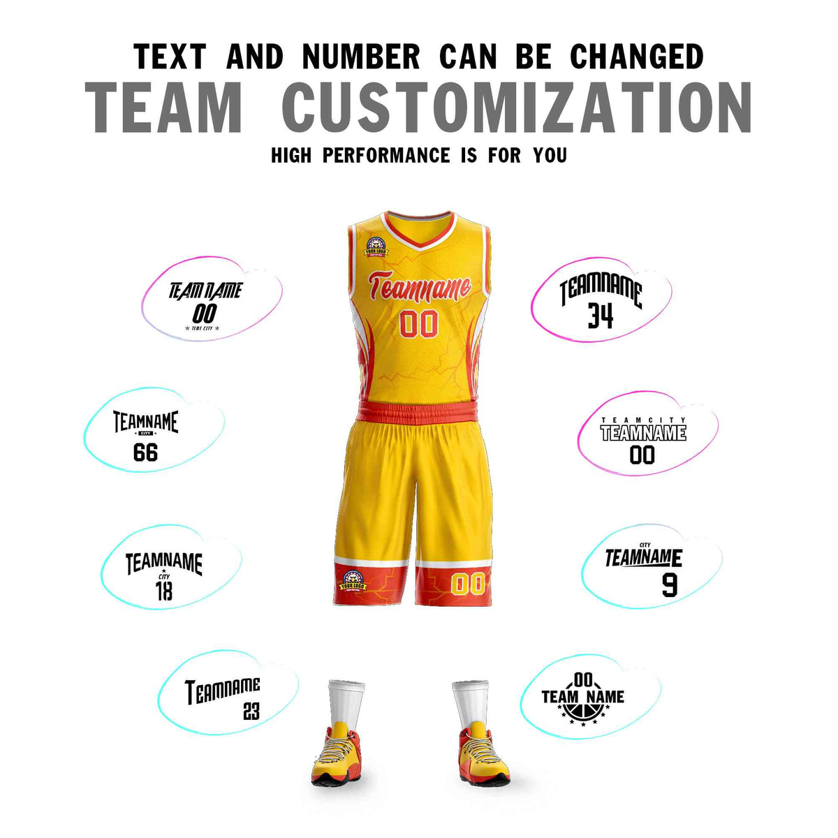 Custom Gold Orange-White Graffiti Pattern Kits Lightning Basketball Jersey