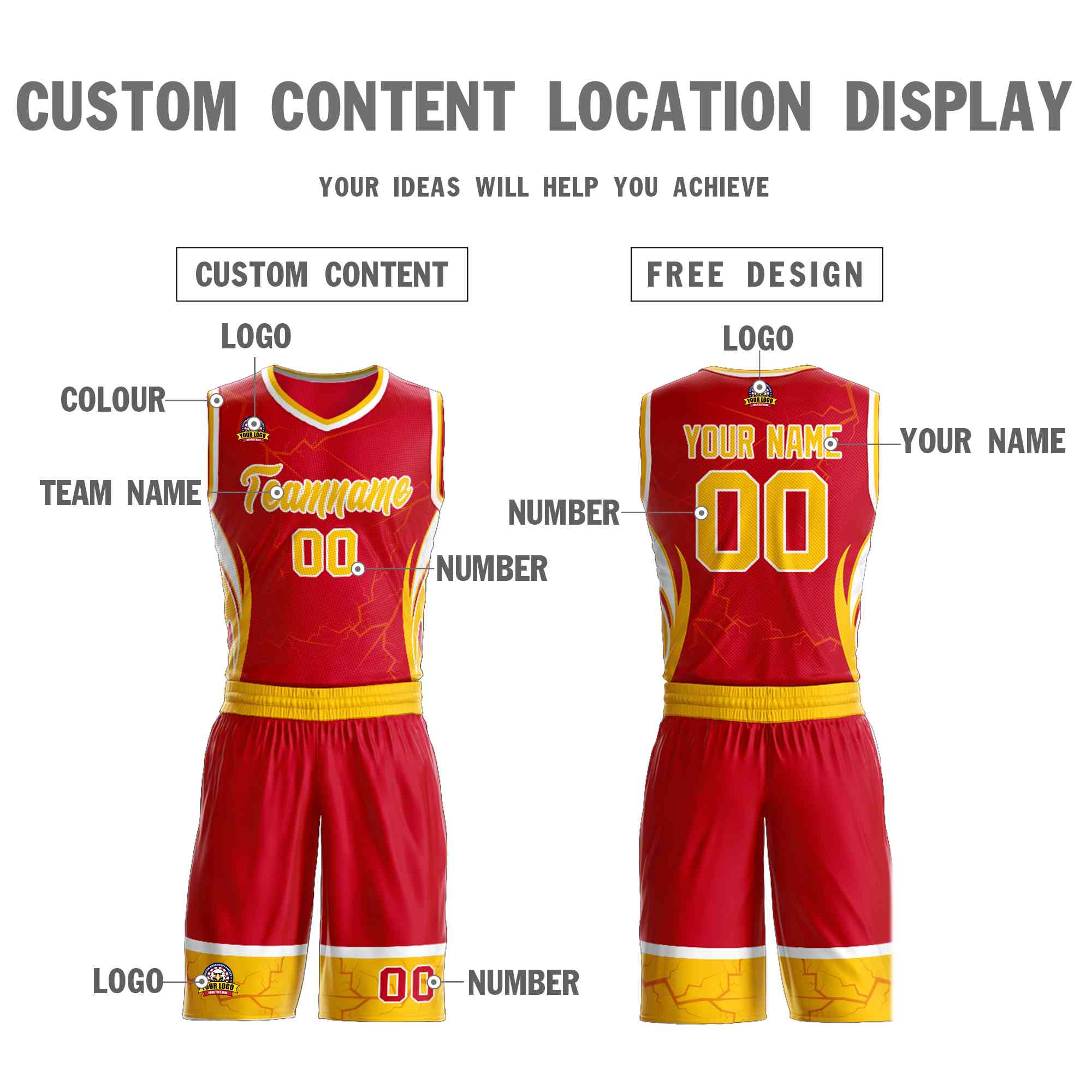Custom Red Gold-White Graffiti Pattern Kits Lightning Basketball Jersey