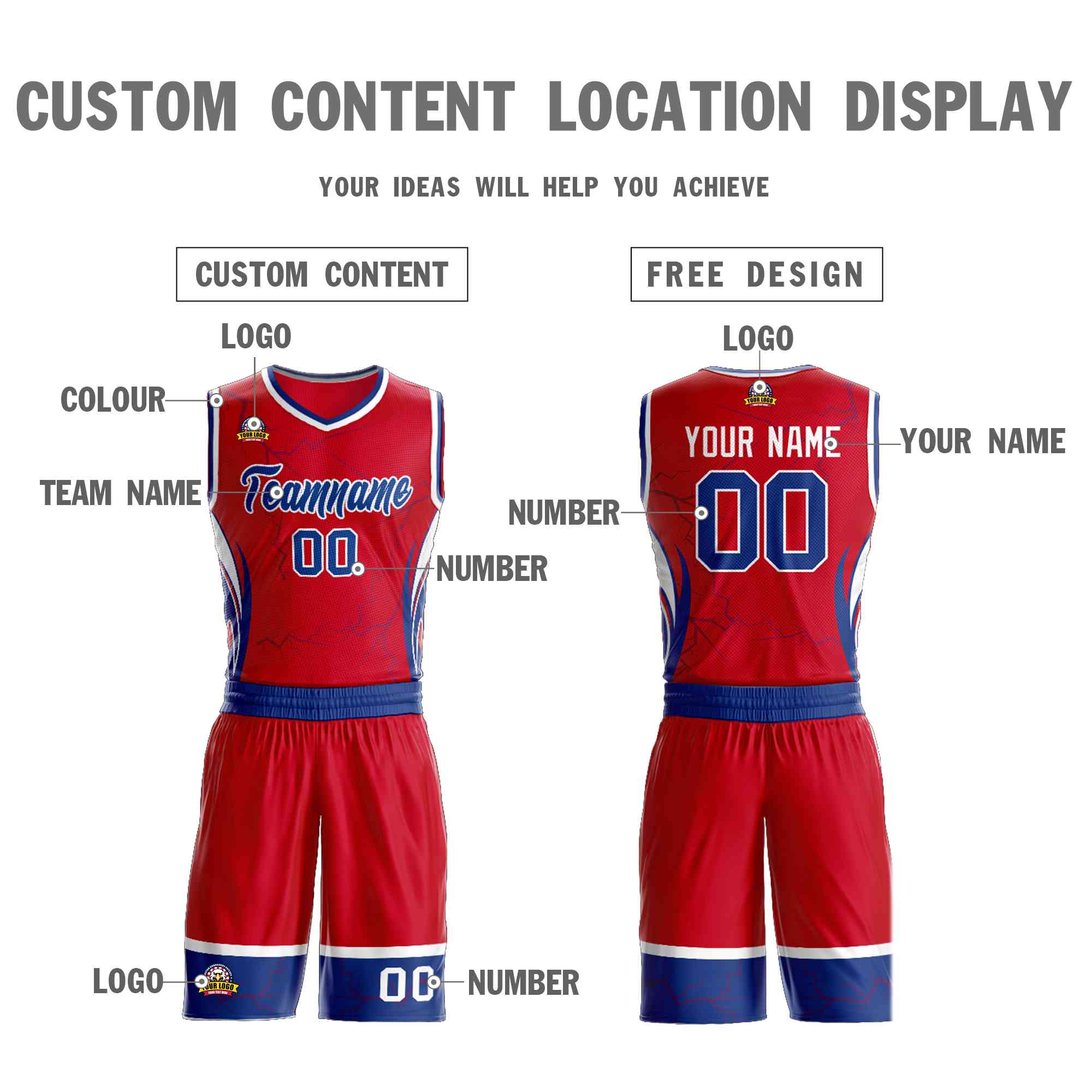 Custom Red Royal-White Graffiti Pattern Kits Lightning Basketball Jersey