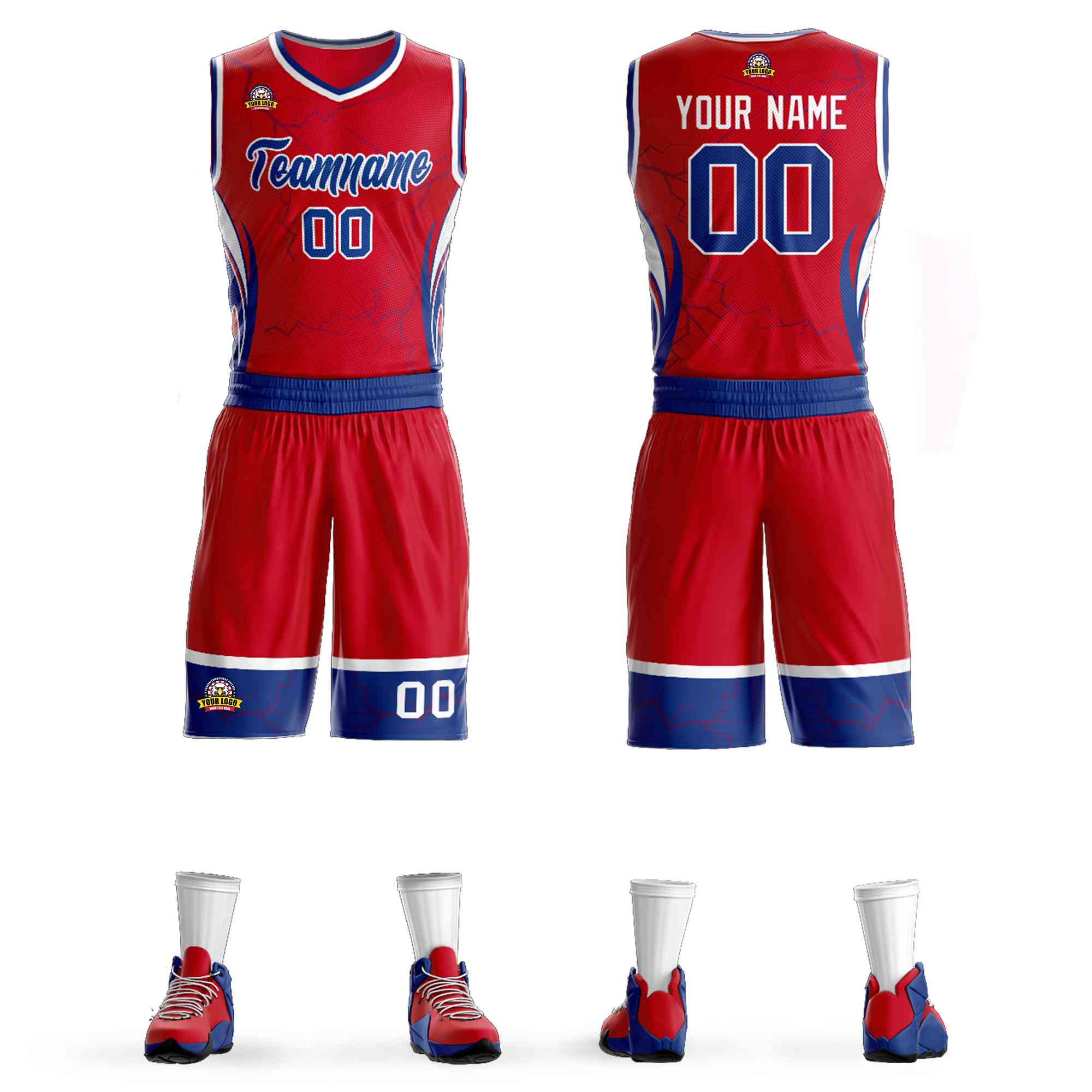 Custom Red Royal-White Graffiti Pattern Kits Lightning Basketball Jersey