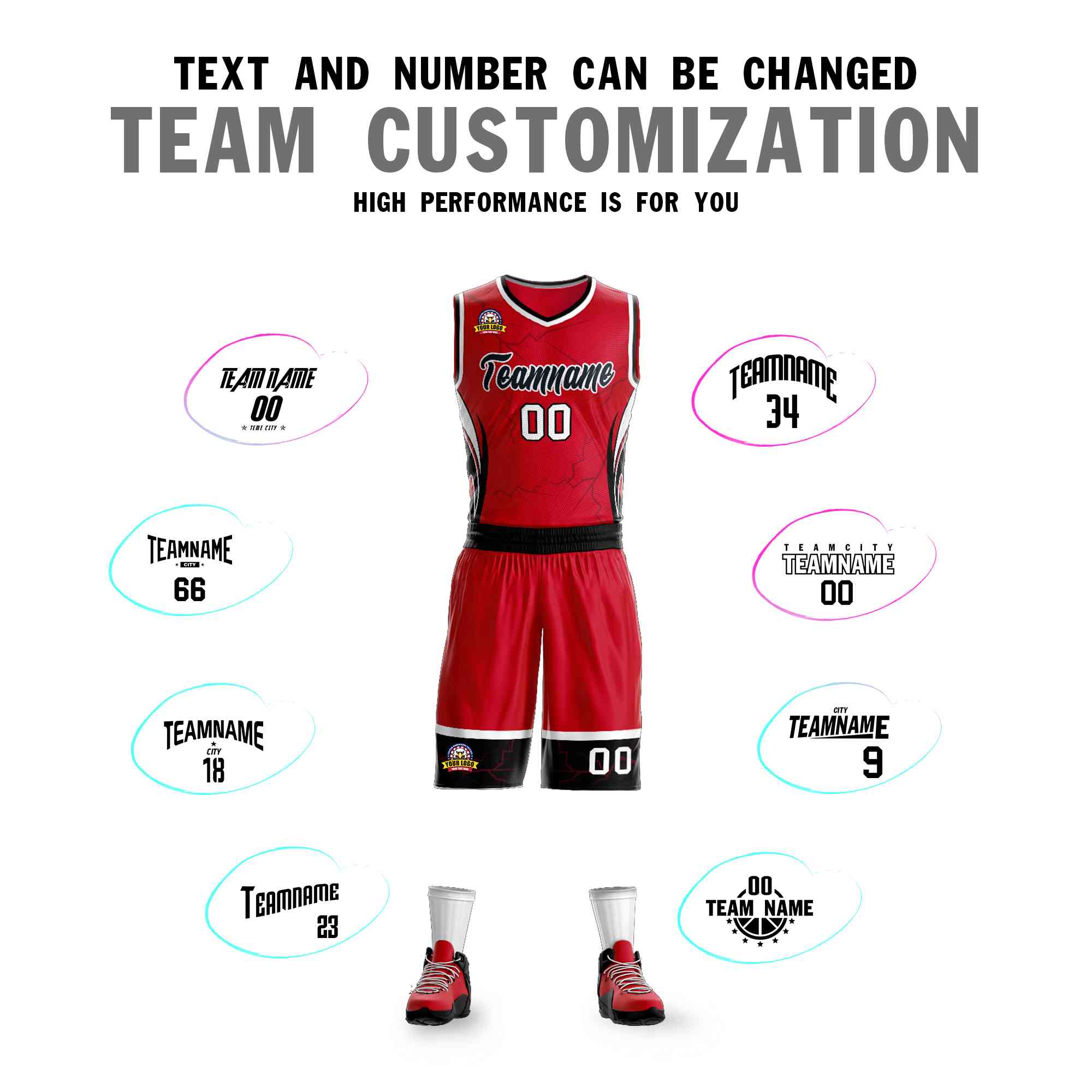 Custom Red Black-White Graffiti Pattern Kits Lightning Basketball Jersey
