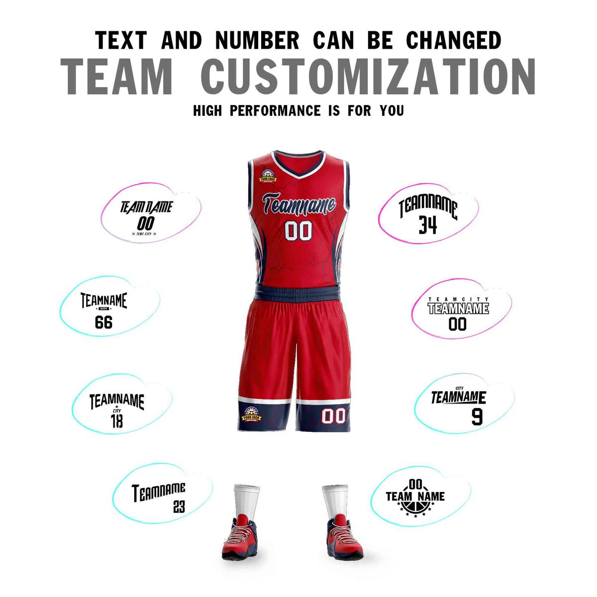 Custom Red Navy-White Graffiti Pattern Kits Lightning Basketball Jersey